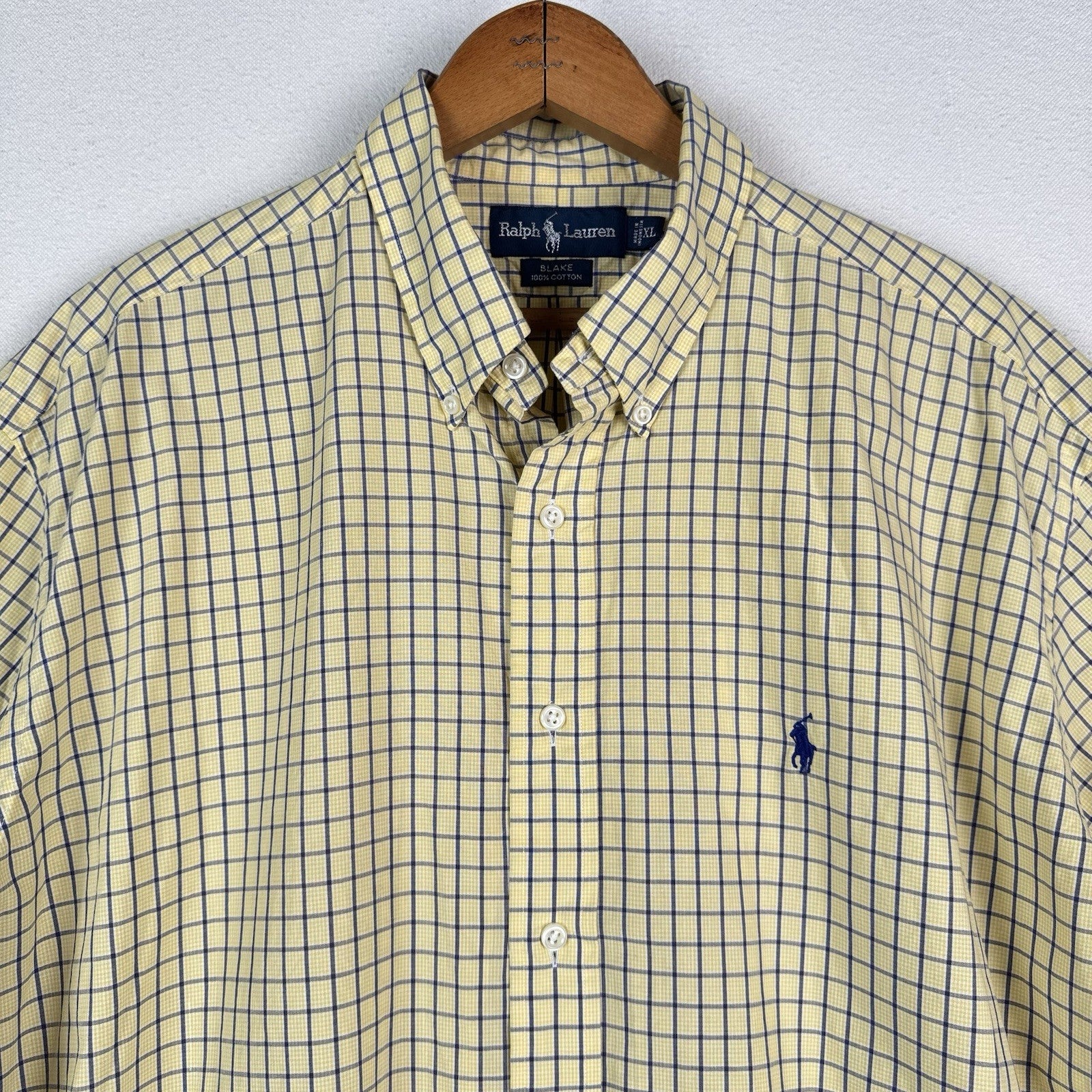Vintage Ralph Lauren Button Down Blake Shirt Mens XL  SS Yellow Gingham Check