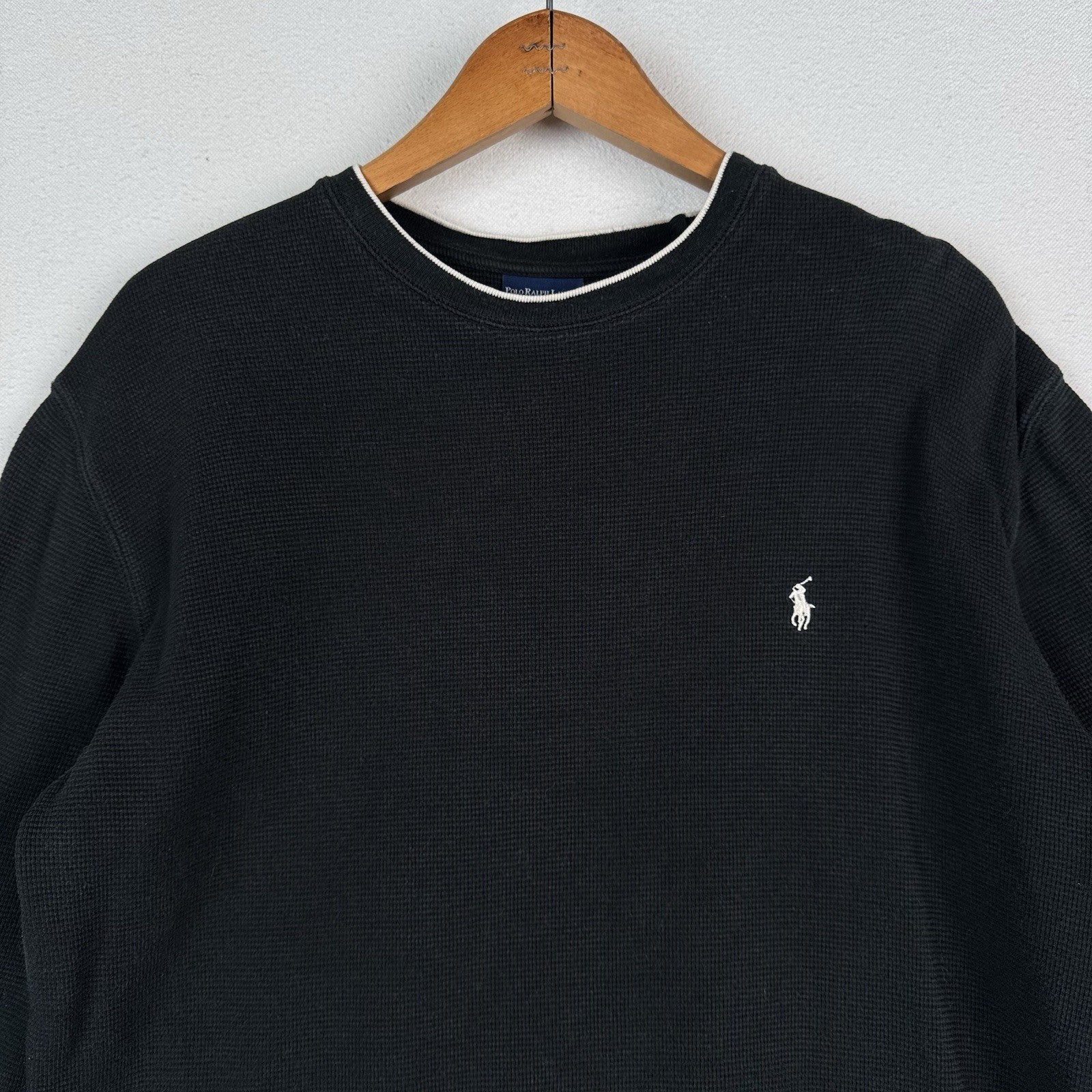 Polo Ralph Lauren Men's Large Thermal Shirt Waffle Knit Black Sleepwear