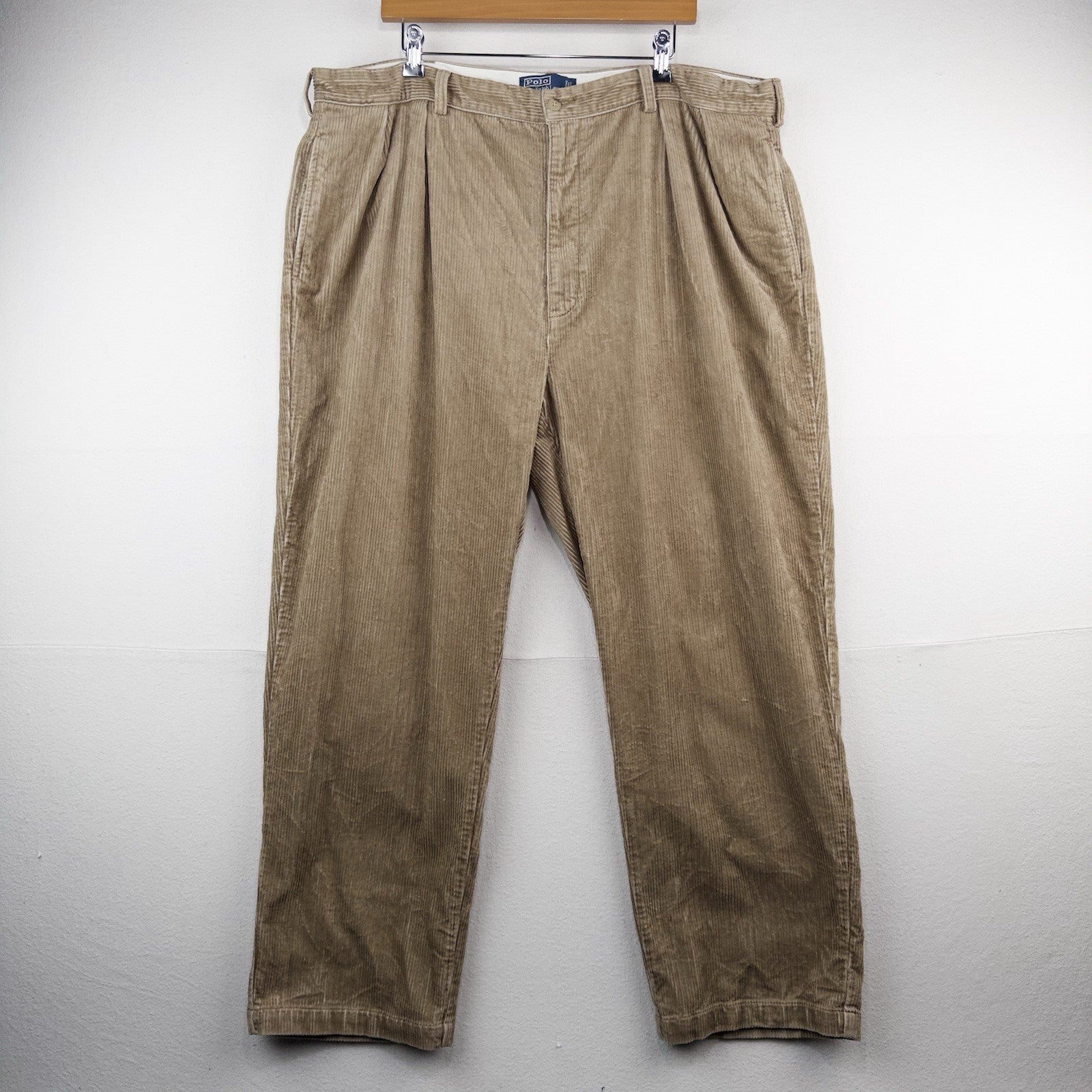 90’s Vtg Polo Ralph Lauren Andrew Corduroy Pant Mens 44x30 Tan Pleated