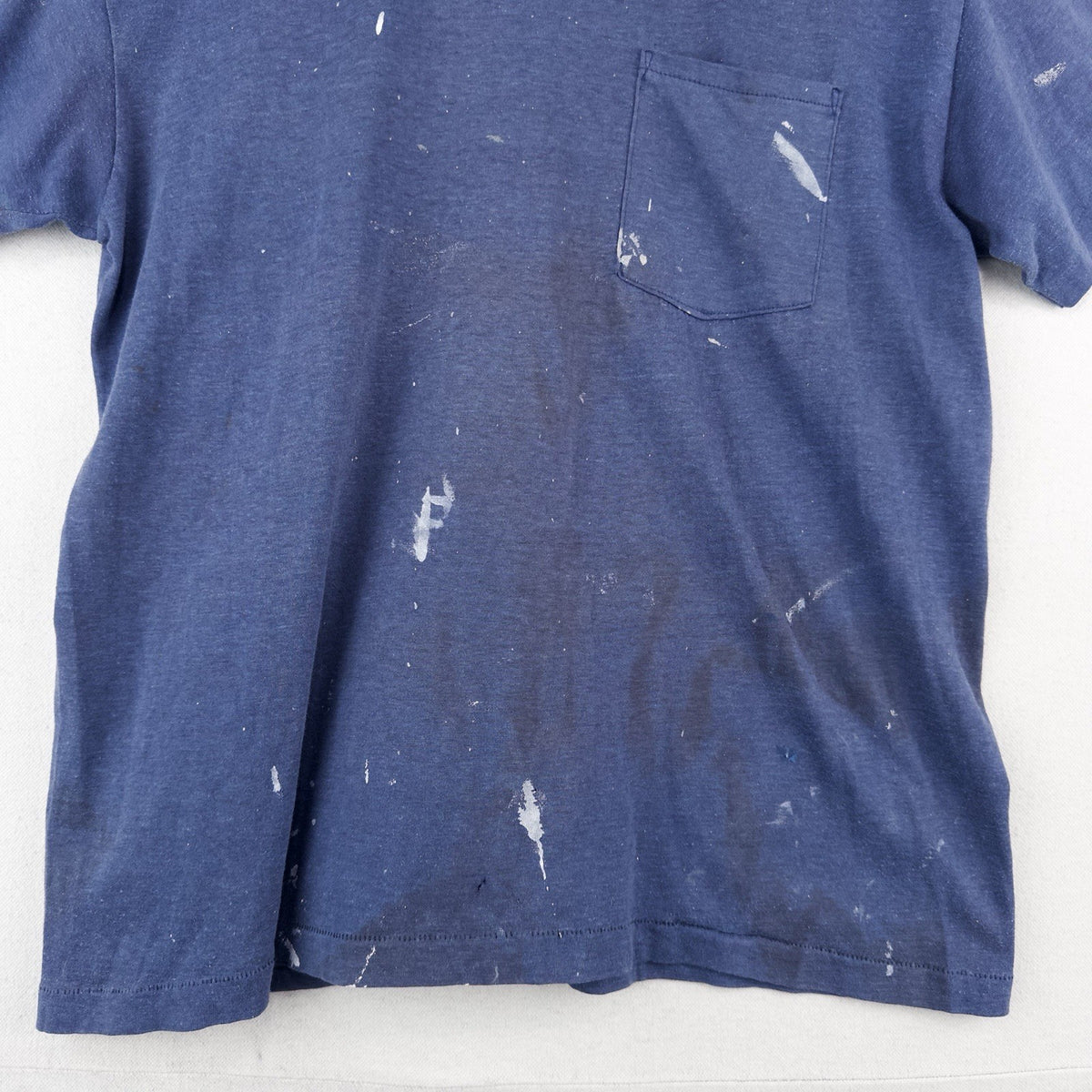 70’s Vtg Thin Selvedge Front Pocket Blank Sun Faded T-Shirt Youth Large Blue