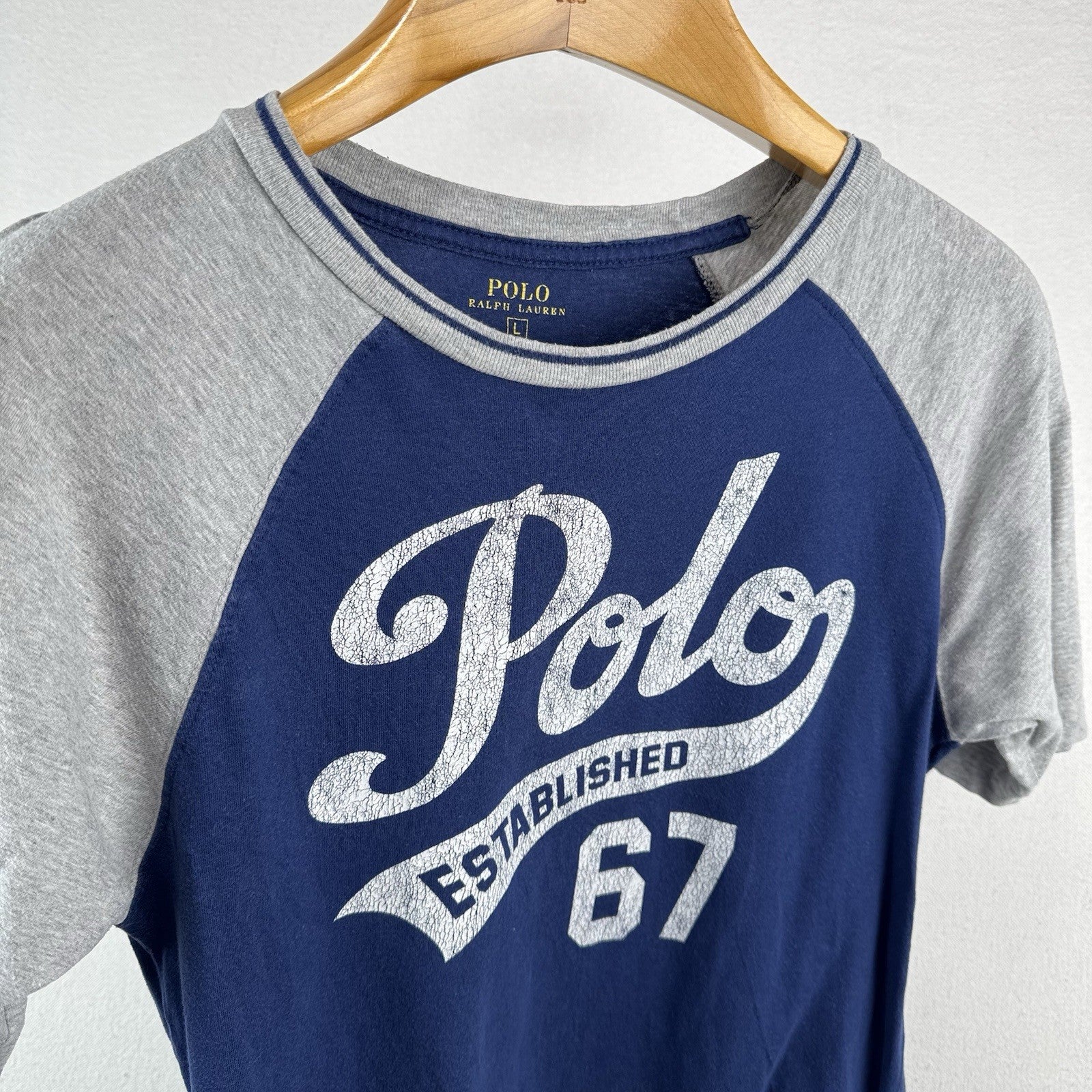 Polo Ralph Lauren Youth Large Blue Raglan Baseball Tee T-Shirt Fits Women Small