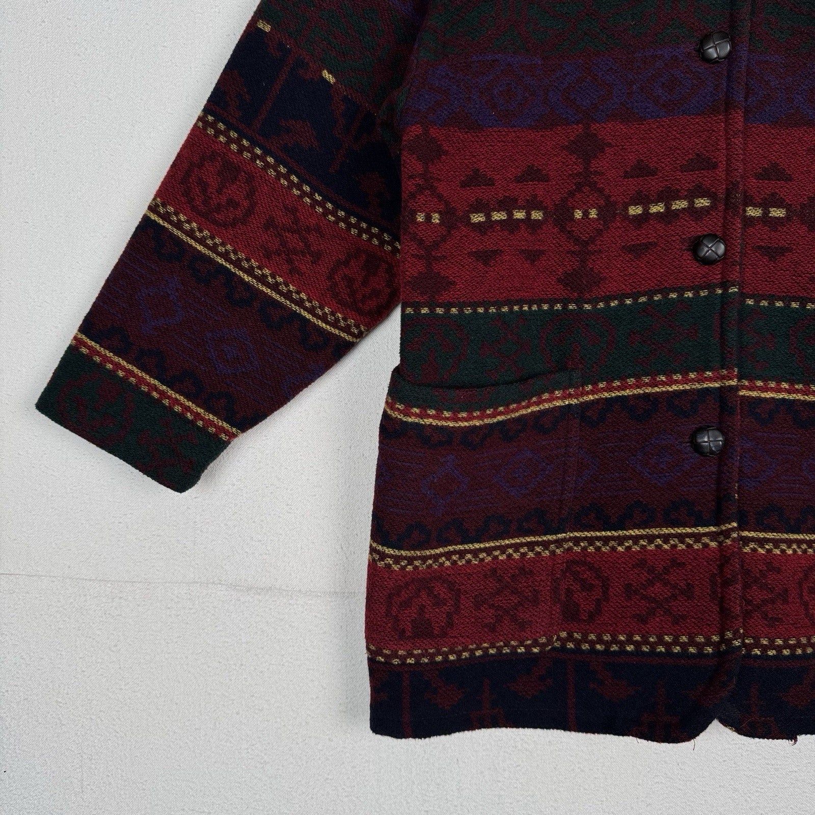 Vintage Wool Aztec Jacket Women Medium Petite Red Southwestern Navajo Barn 90s