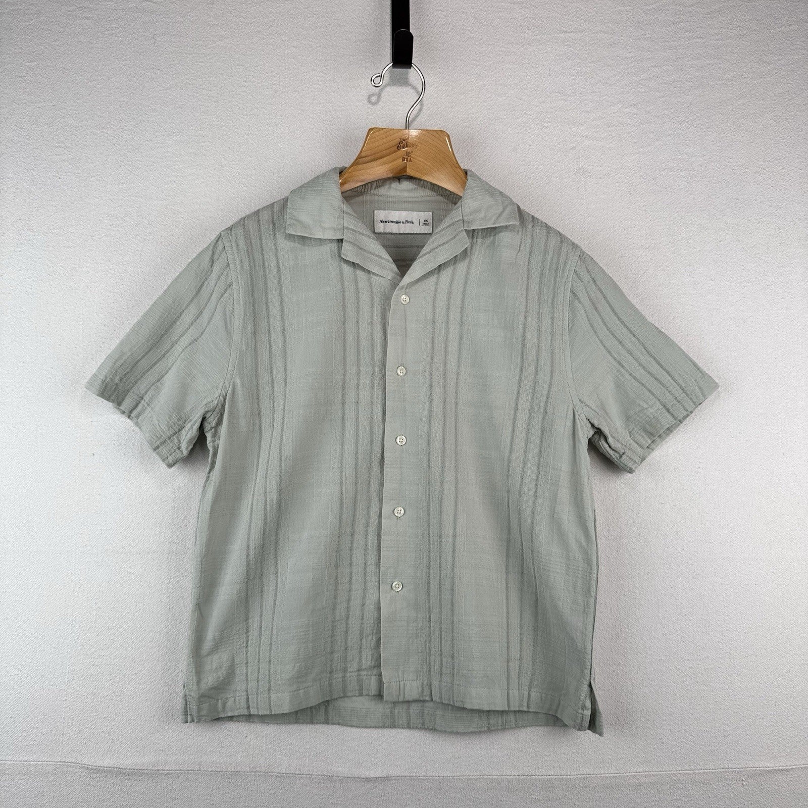 Abercrombie & Fitch Shirt Men XS Sage Green Linen Blend Camp Collar Resort Shirt