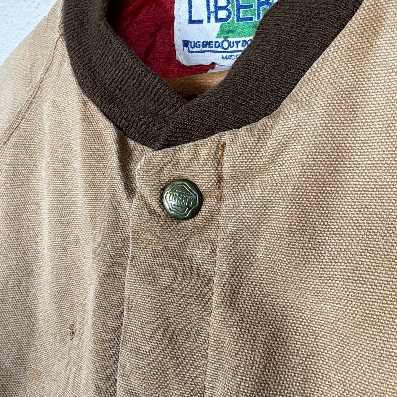 Vintage Liberty Rugged Outdoor Mens M/L Canvas Work Jacket Coat Tan *Distressed