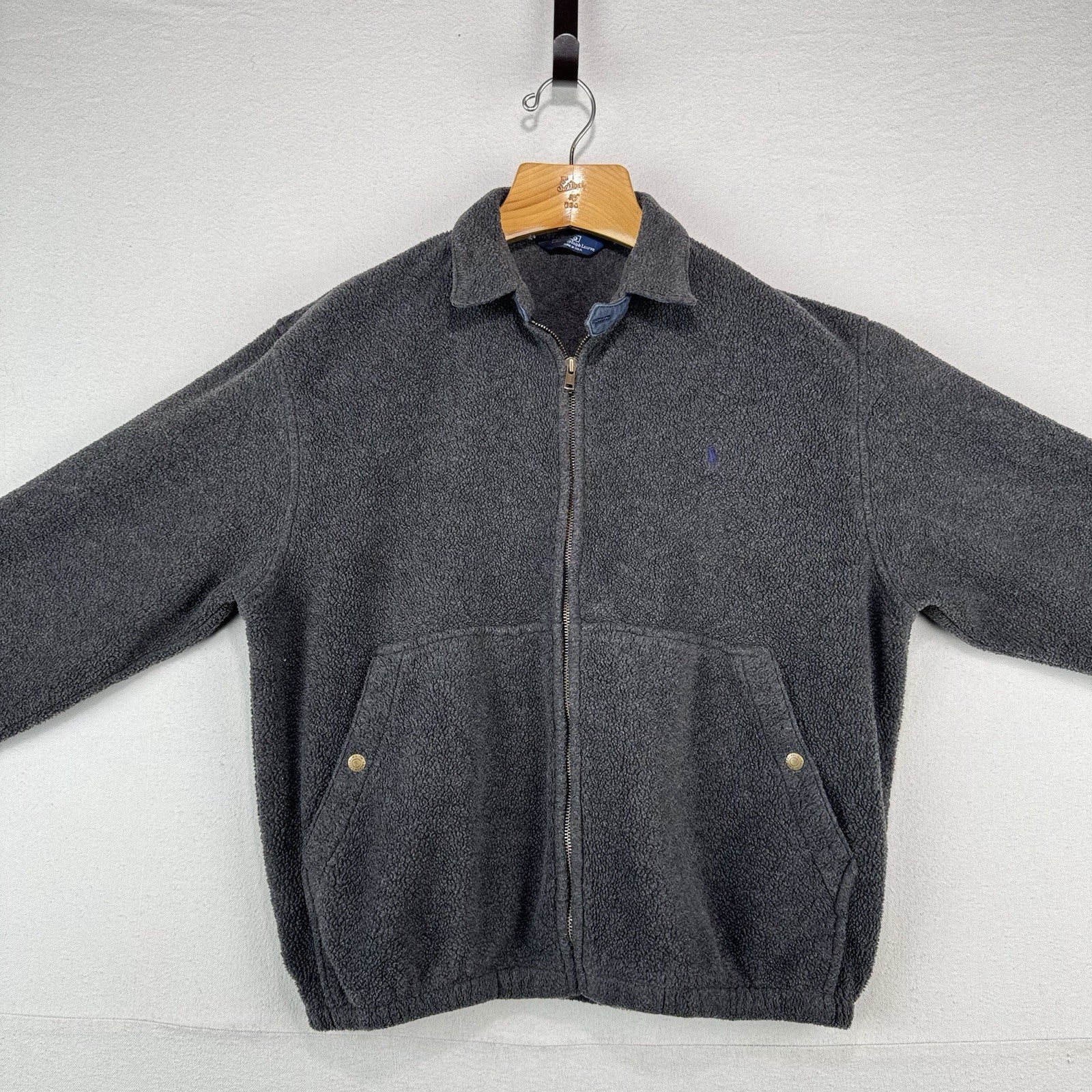 80’s Vtg Polo Ralph Lauren Men’s L Fleece Chin Strap Harrington Jacket Gray USA