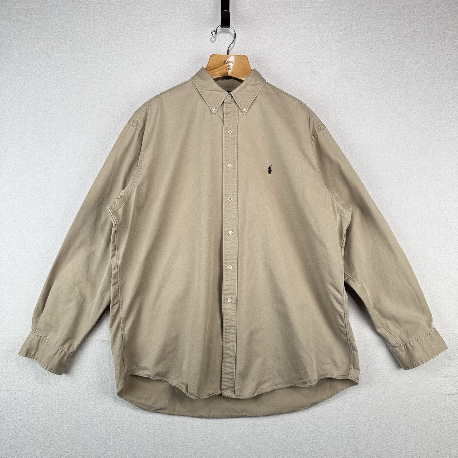 Ralph Lauren Blake Mens XL Tan Khaki Cotton Long Sleeve Button Down Shirt Pony