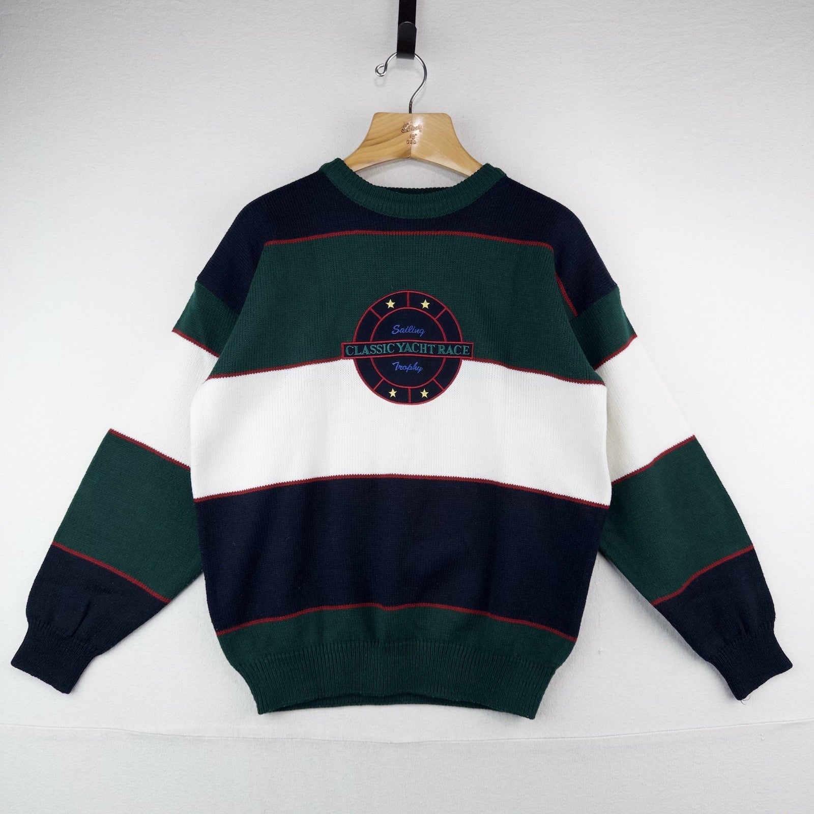 90’s Vtg Embroidered Classic Yacht Club Racing Sweater Acrylic Color Block