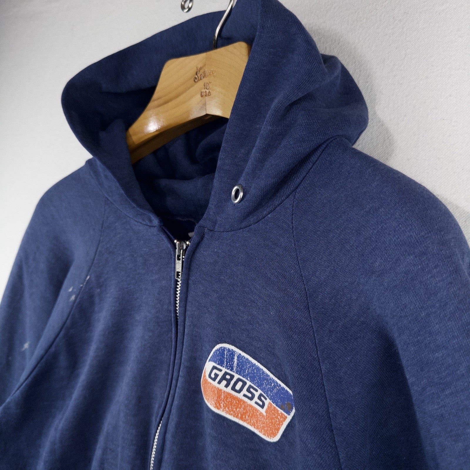70’s Vtg Gross Galesburg Blue Zip Up Hoodie S Sweatshirt Made USA Carhartt *Read