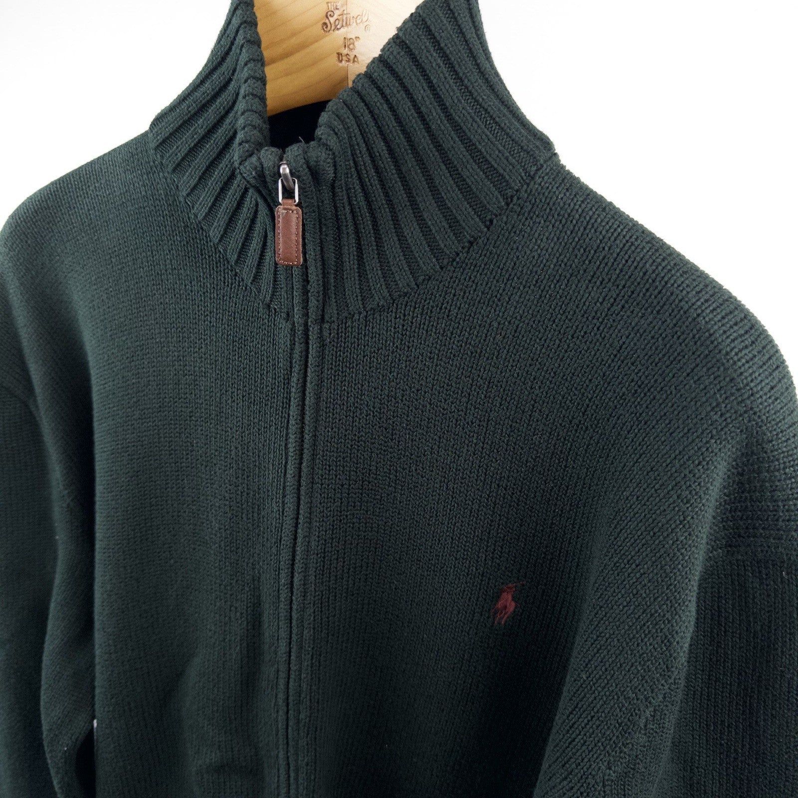 90’s Vtg Polo Ralph Lauren Heavy Knit Zip Sweater Jacket Men’s L Hunter Green
