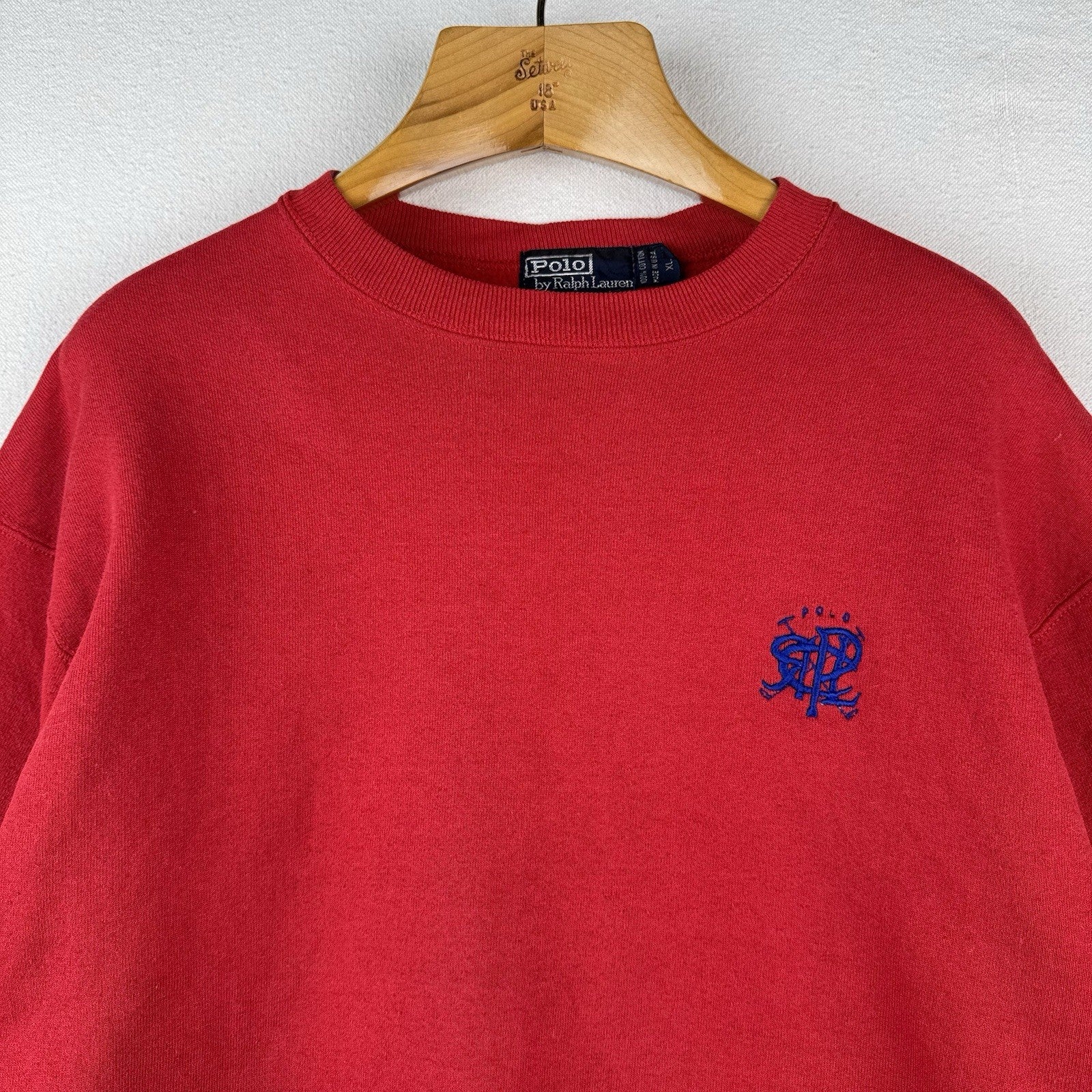80’s Vtg Polo Ralph Lauren Sweatshirt Men XL Scribble Crest Red No Side Seam USA