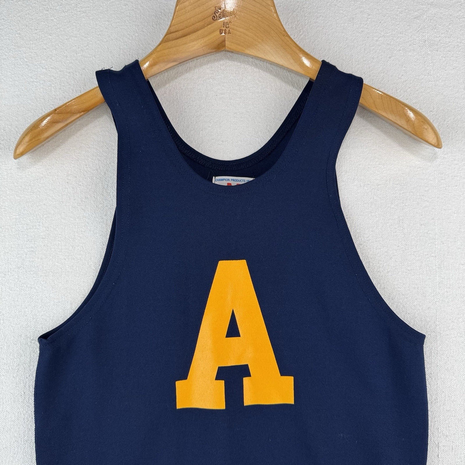 70’s 80’s Vtg Champion “A” Wrestling Singlet Adult Medium Blue Gold Made In USA
