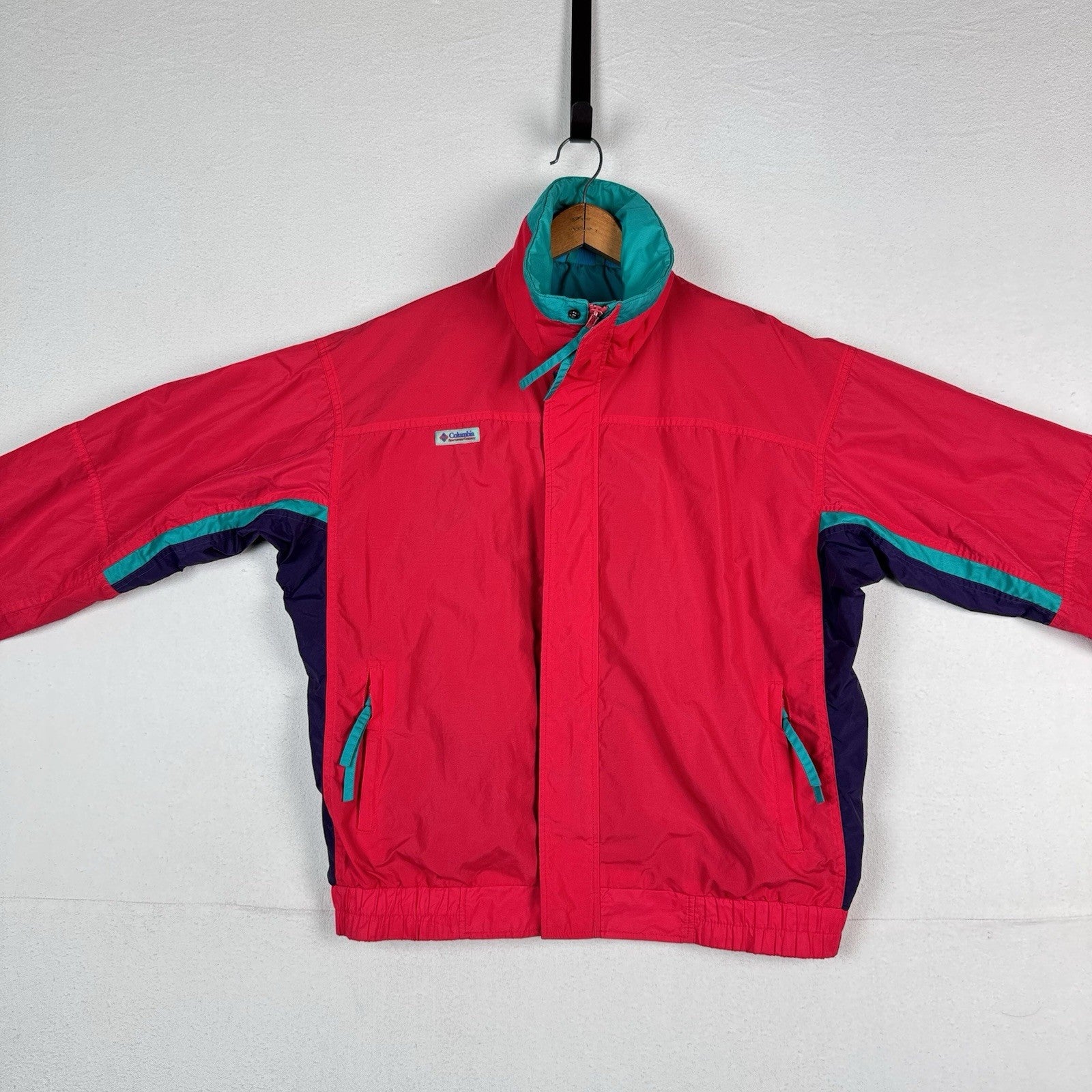 Vtg 90s Columbia Mens Bugaboo Jacket Radial Sleeve Medium Pink Teal *Shell Only