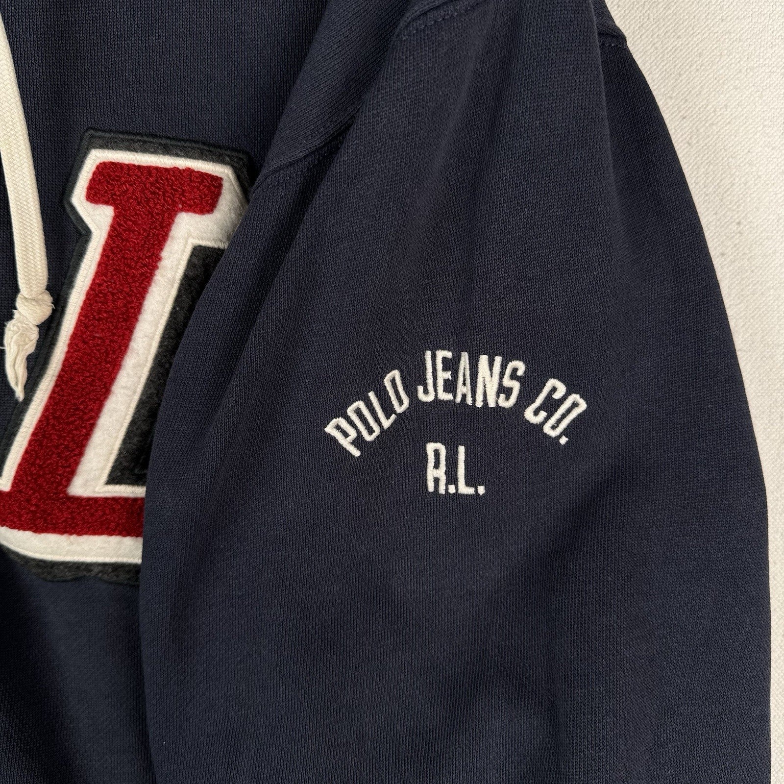 90’s Vtg Polo Jeans Co Ralph Lauren Men’s 2XL RL Letterman Full Zip Hoodie Blue