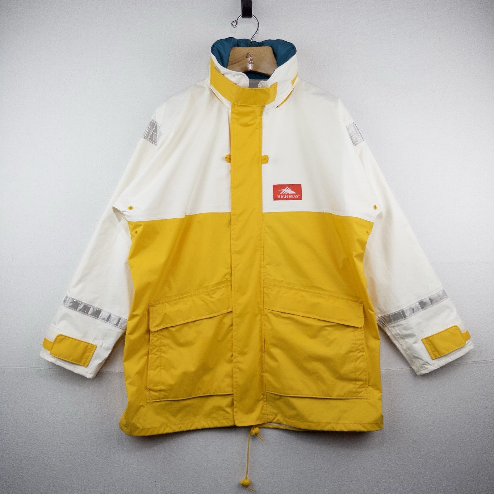 80’s Vtg High Seas Foul Weather Sailing Jacket Hooded Yellow White Men’s M