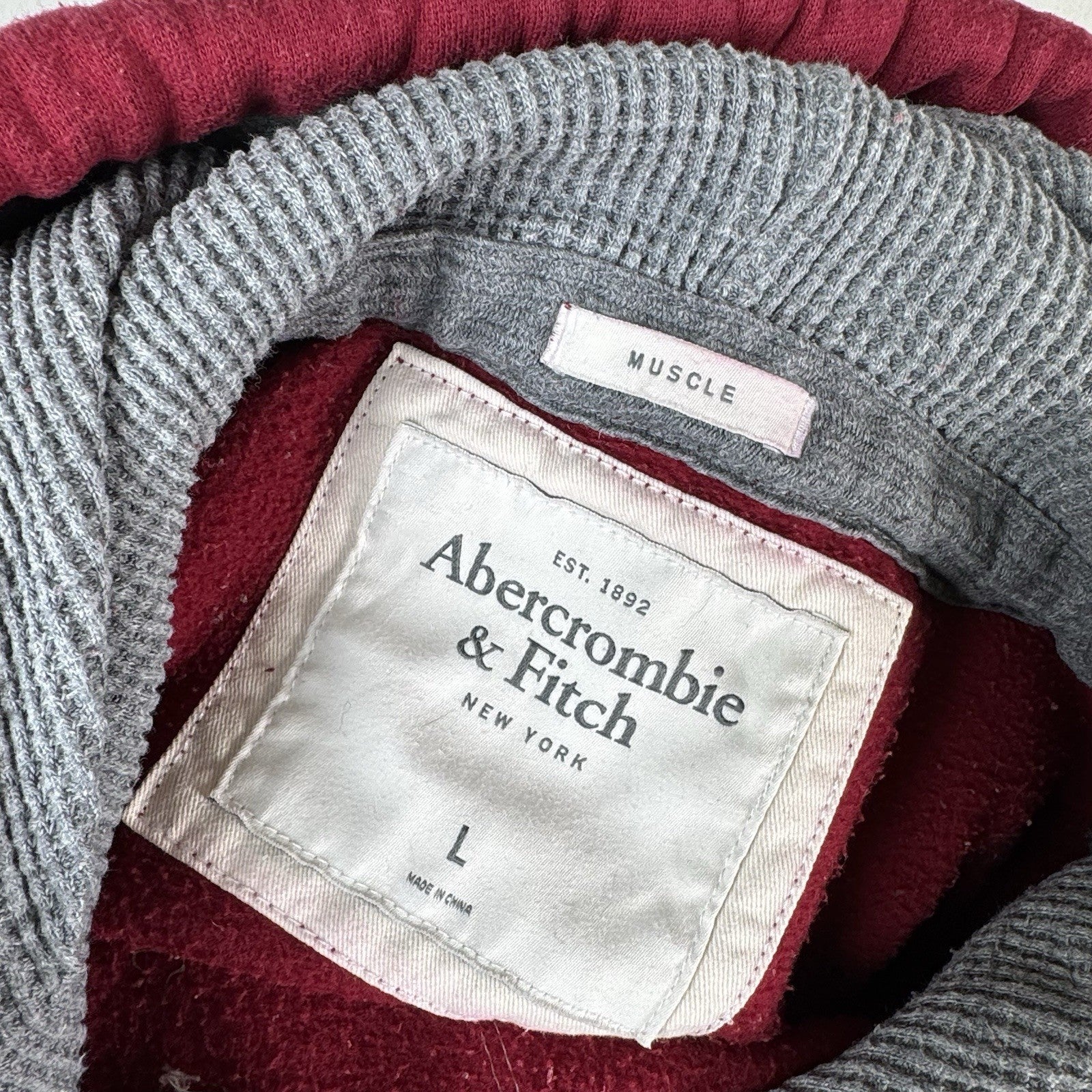 Abercrombie & Fitch Large Maroon Red Thermal Hoodie Pullover Sweatshirt Muscle
