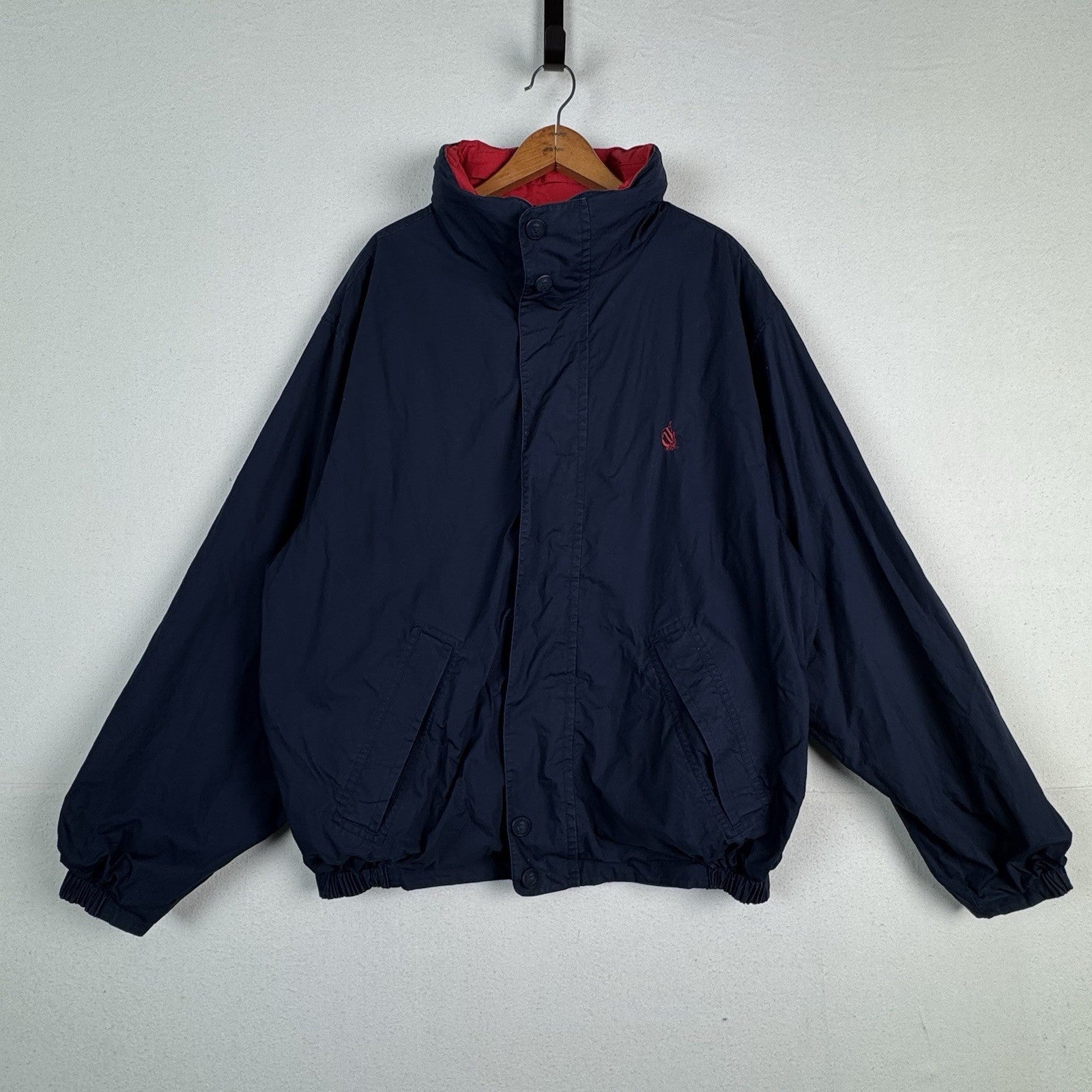 Vintage 90s Nautica Mens L Red Blue Stripe Reversible Sailing Windbreaker Jacket