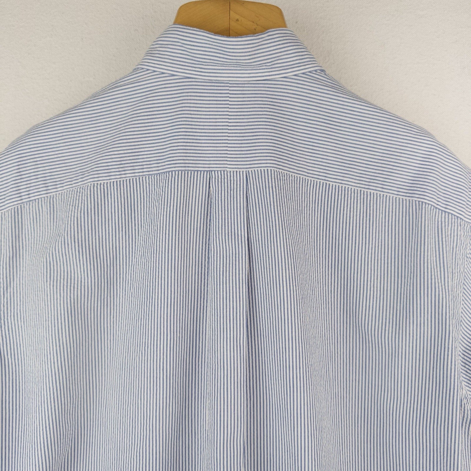 90’s Ralph Lauren Seersucker Short Sleeve Shirt Men's L Blue White Classic Fit