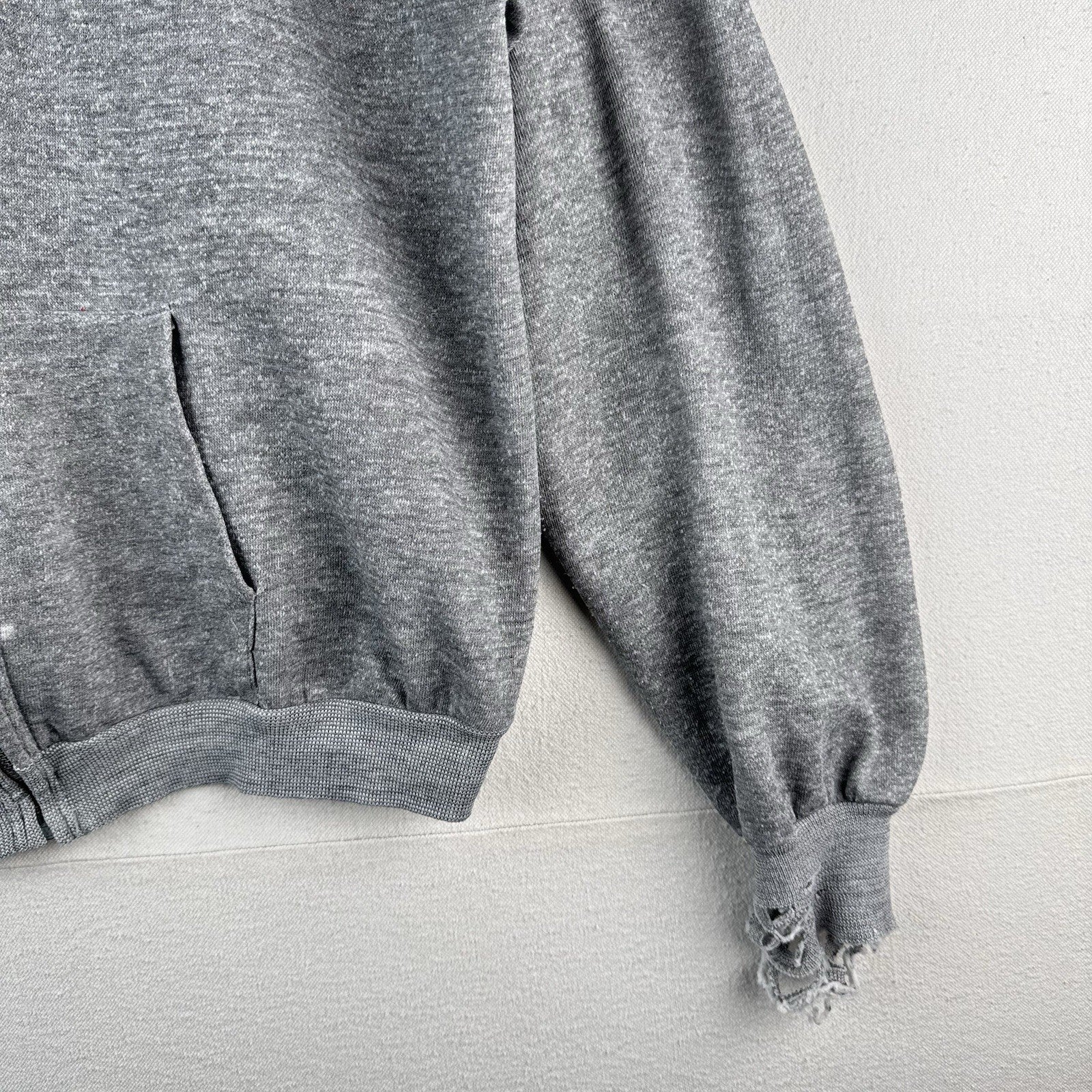 70’s Vintage Heather Gray Mens XL 46-48 Full Zip Hoodie Made In USA *Distressed