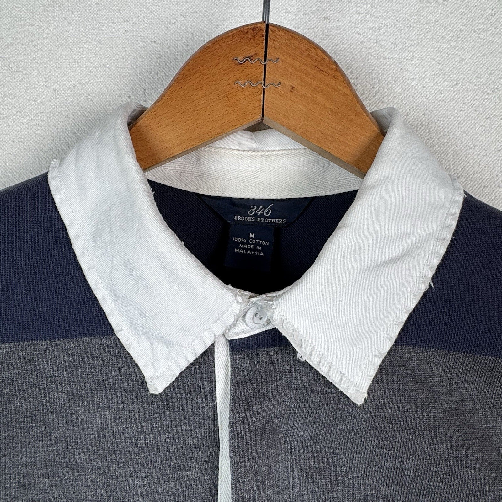Brooks Brothers Rugby Shirt Men's Medium Blue Gray 346 Striped Polo *Distressed