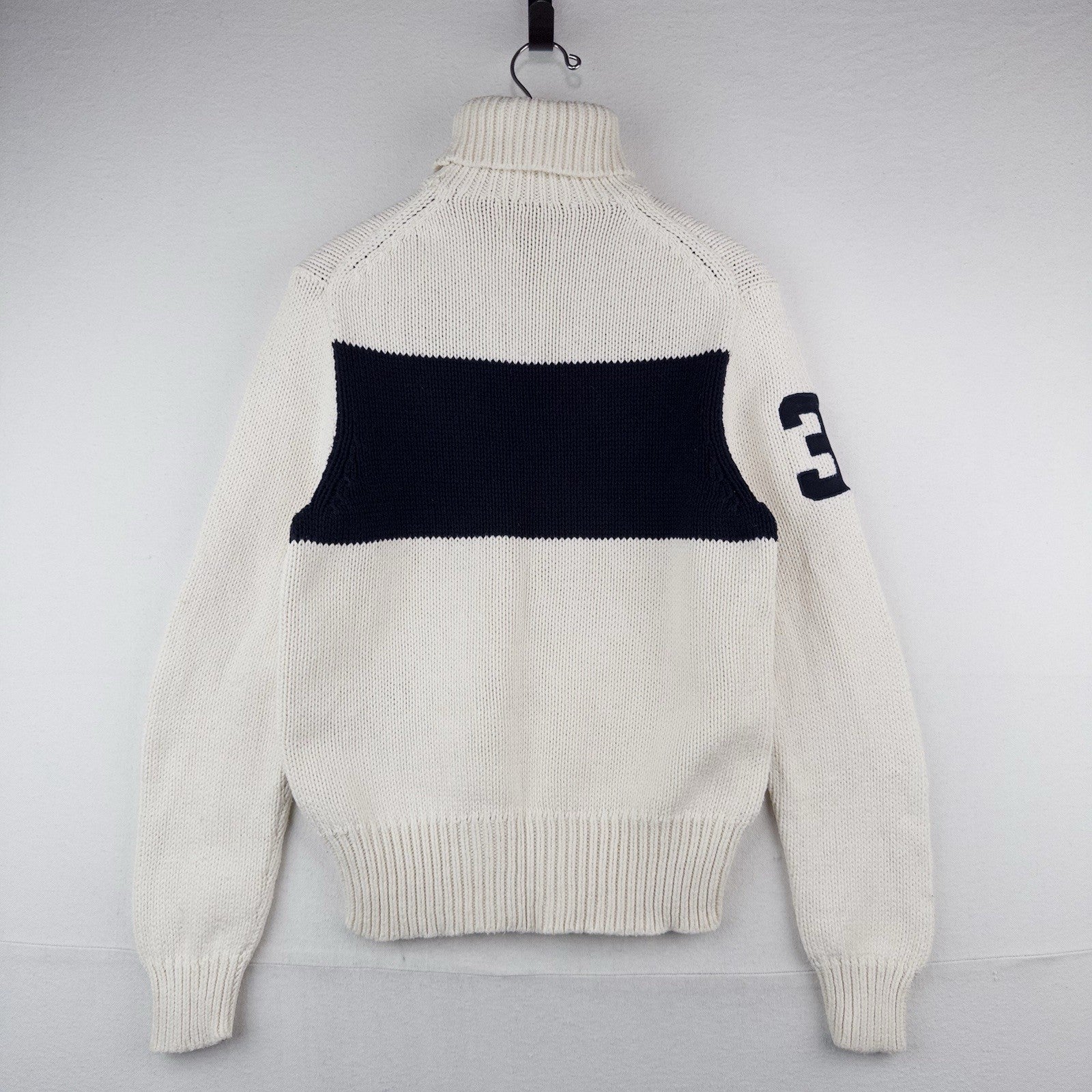 90’s Vtg Polo Ralph Lauren Turtleneck Sweater #3 Men’s M White Navy Pima Cotton