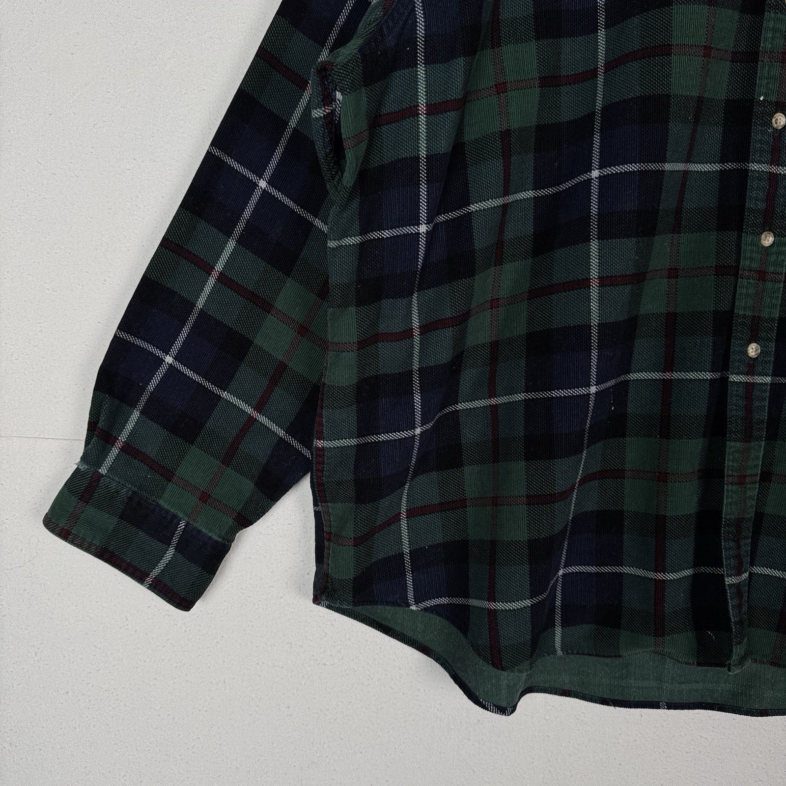 LL Bean Corduroy Blue Green Plaid Men’s 2XL Work Chore Shirt *Lightly Distressed
