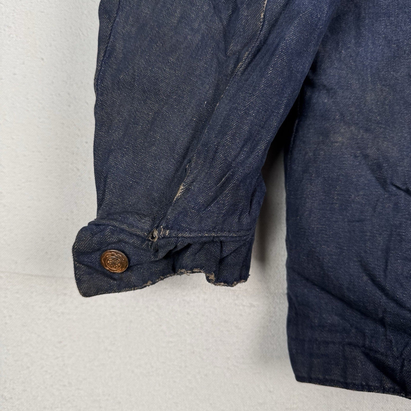 Vtg 1960s Wool Blanket Lined Denim Prison Chore Jacket Yard Coat 48” *Unwashed