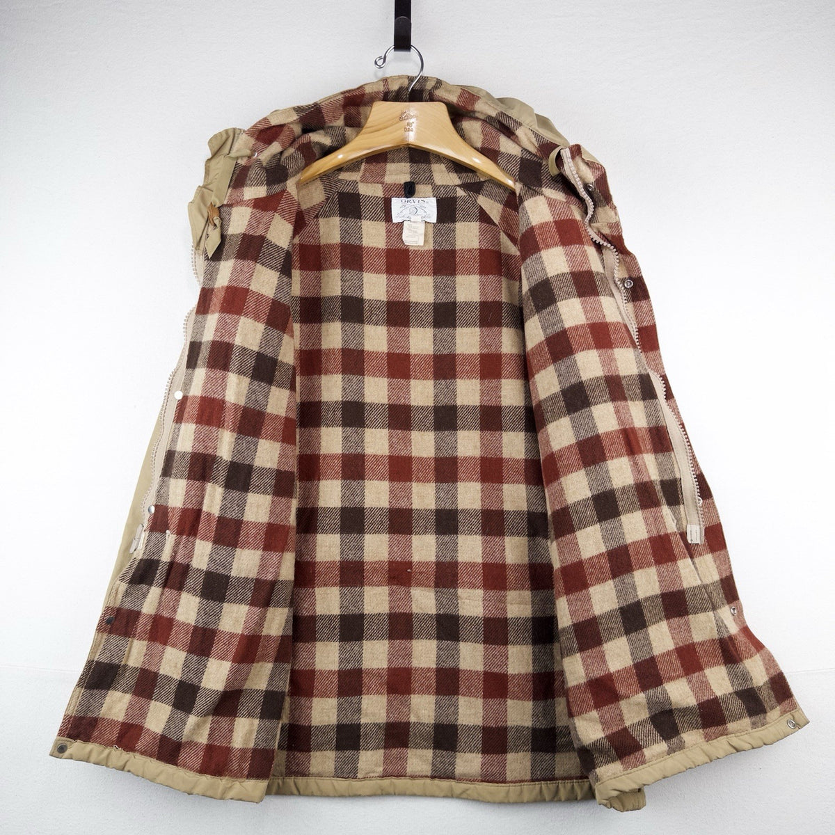 70’s Vtg Orvis Fishing Tackle Wool Blanket Lined Jacket Parka Men's XL Tan Brown