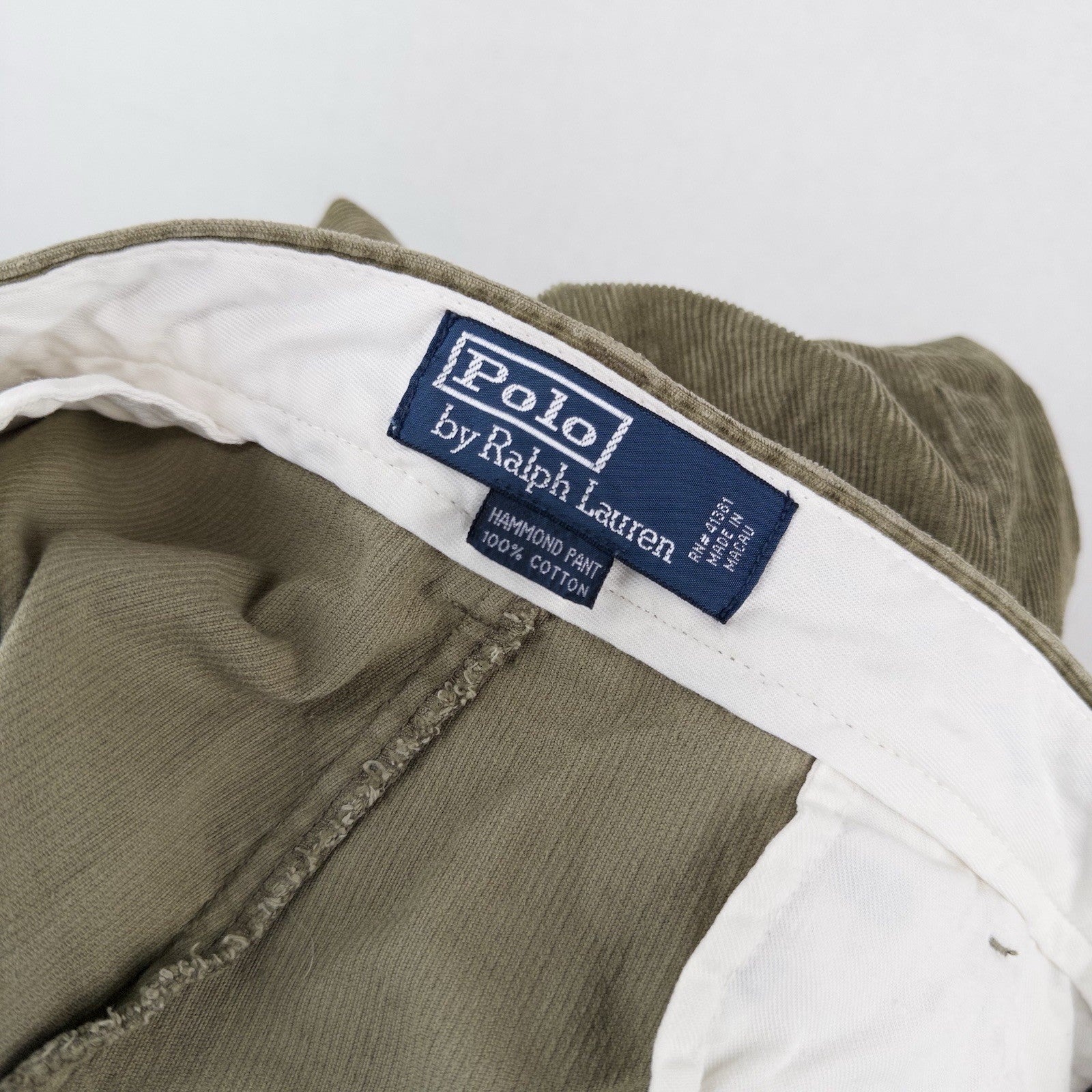 90’s Vtg Polo Ralph Lauren Hammond Corduroy Pant Mens 35x30 Khaki Pleated Cuffed