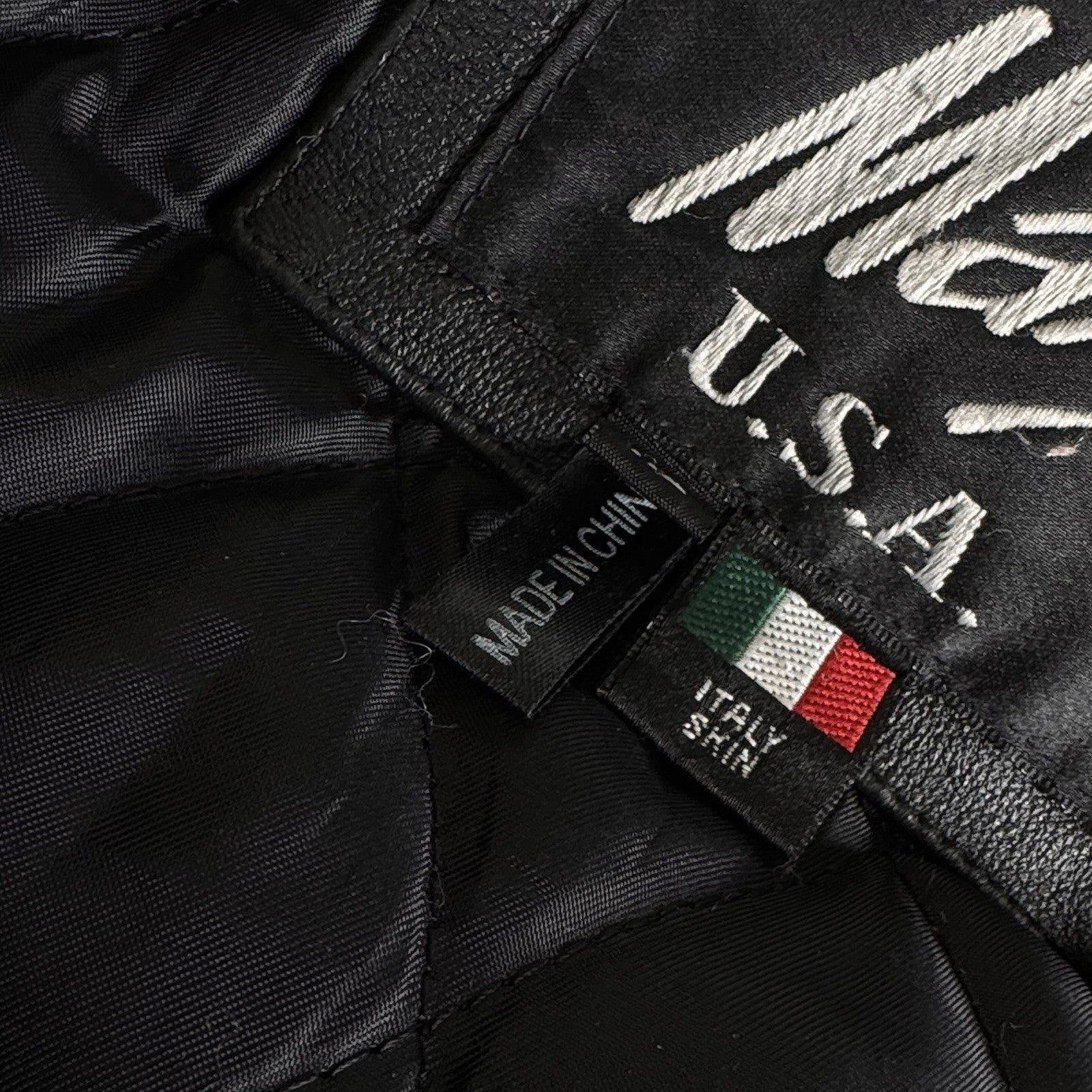 Max USA Men's Motor-cross Black Italian Leather Jacket XL X-Large Patches