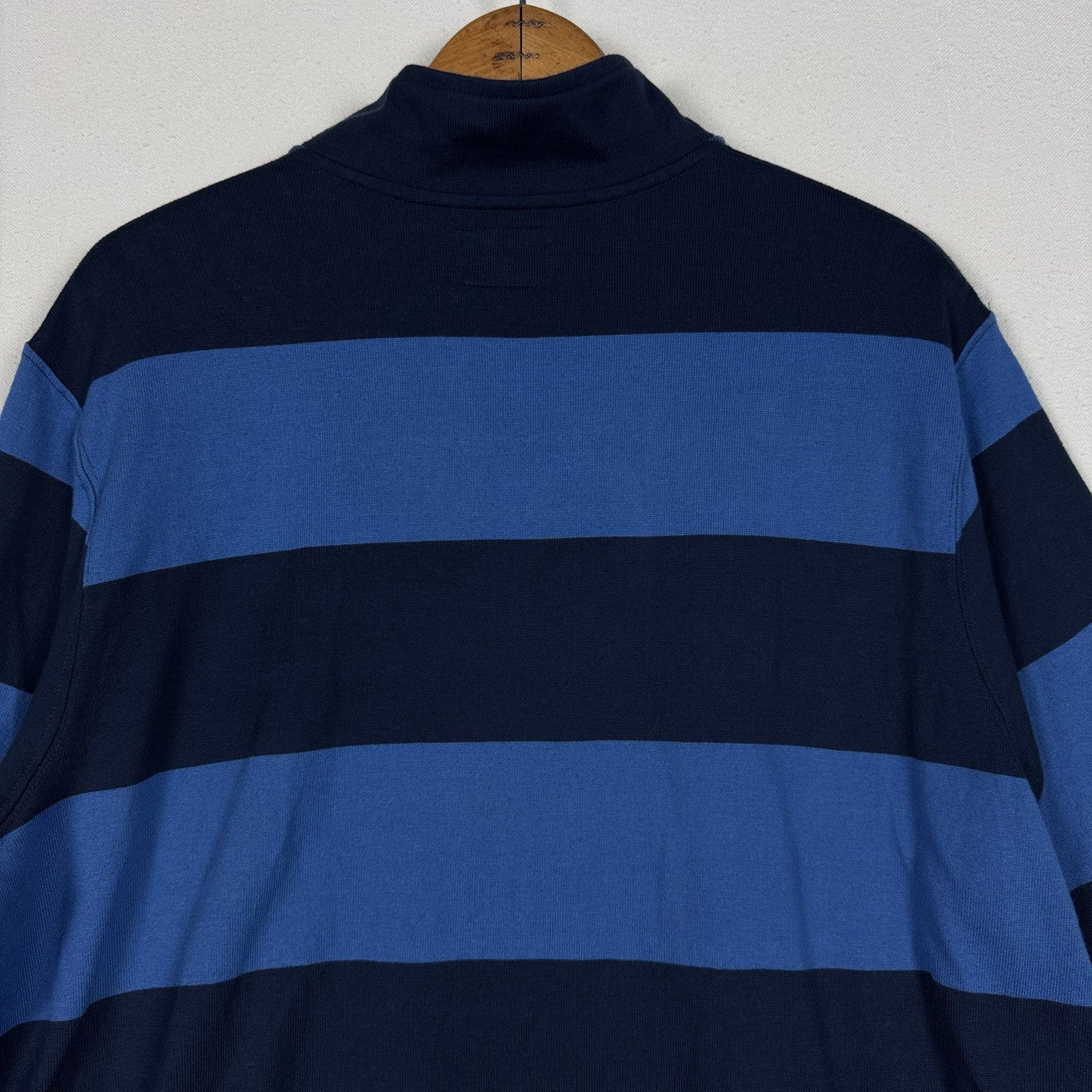 LL Bean Men's Bean's Vintage Soft Rugby, Mockneck, Stripe Sz L Blue