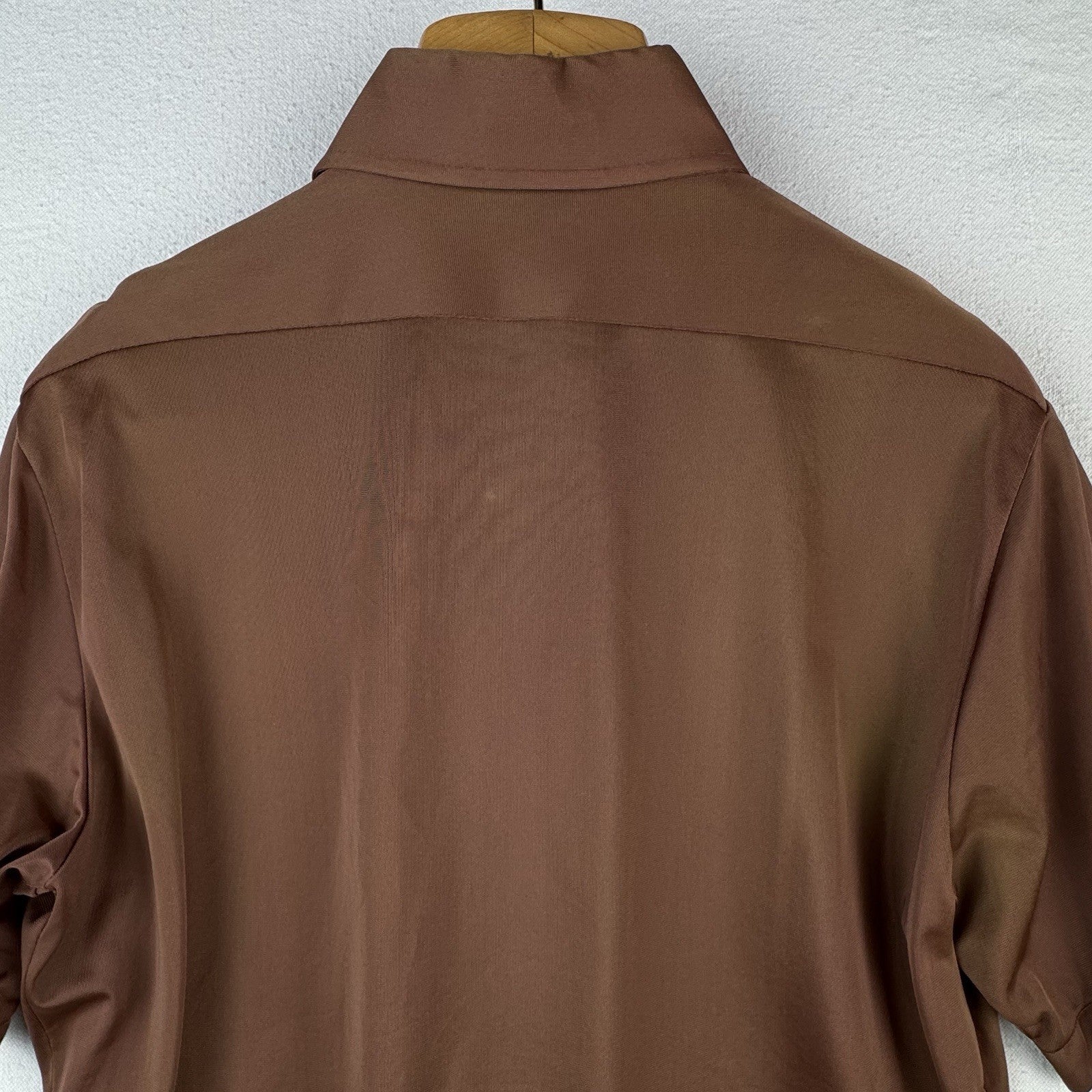 70’s Vintage Bradford Mens Medium Brown Nylon Dagger Collar Shirt