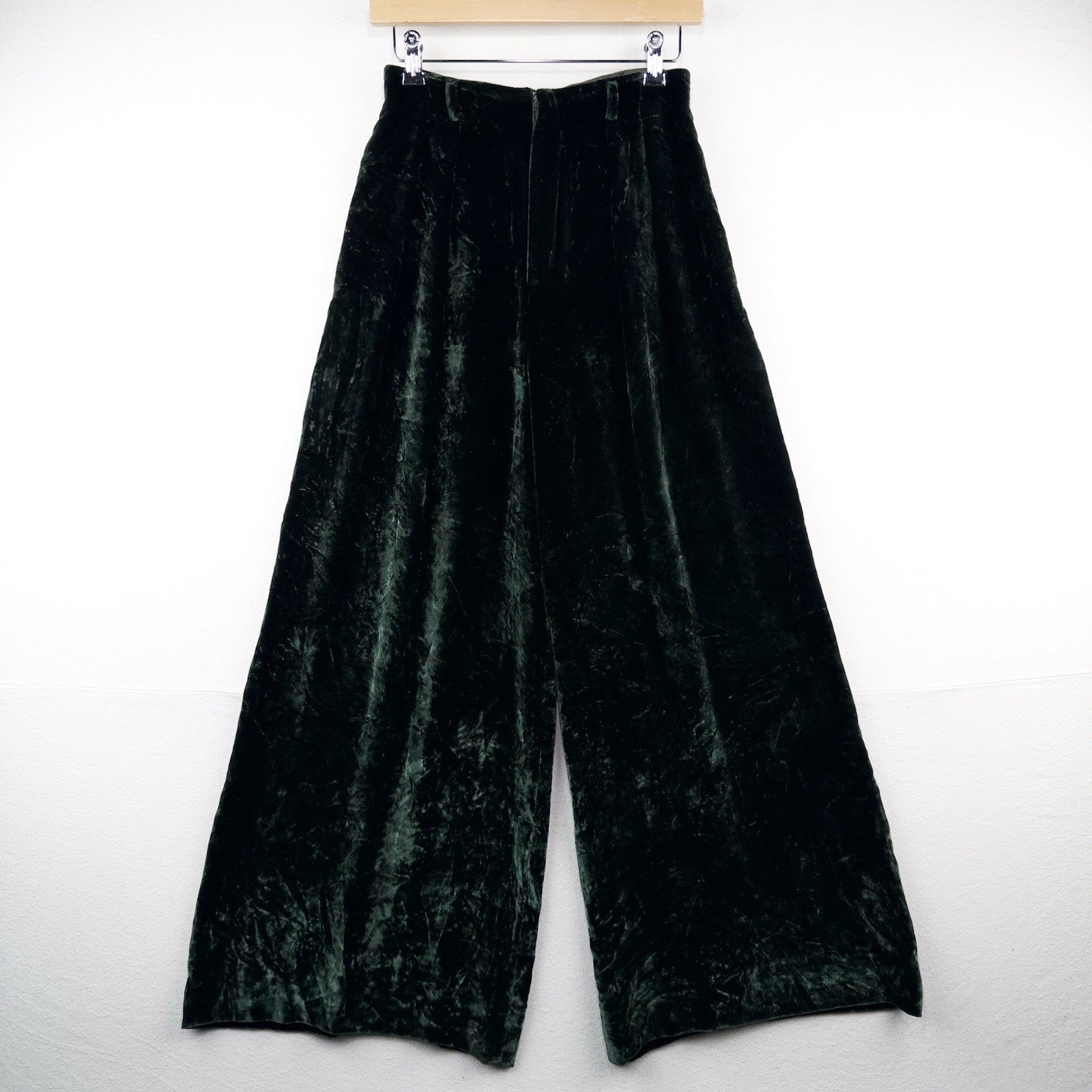 Vintage Ralph Lauren Purple Label Womens 6 Green Velvet Wide Leg Pants USA Talon