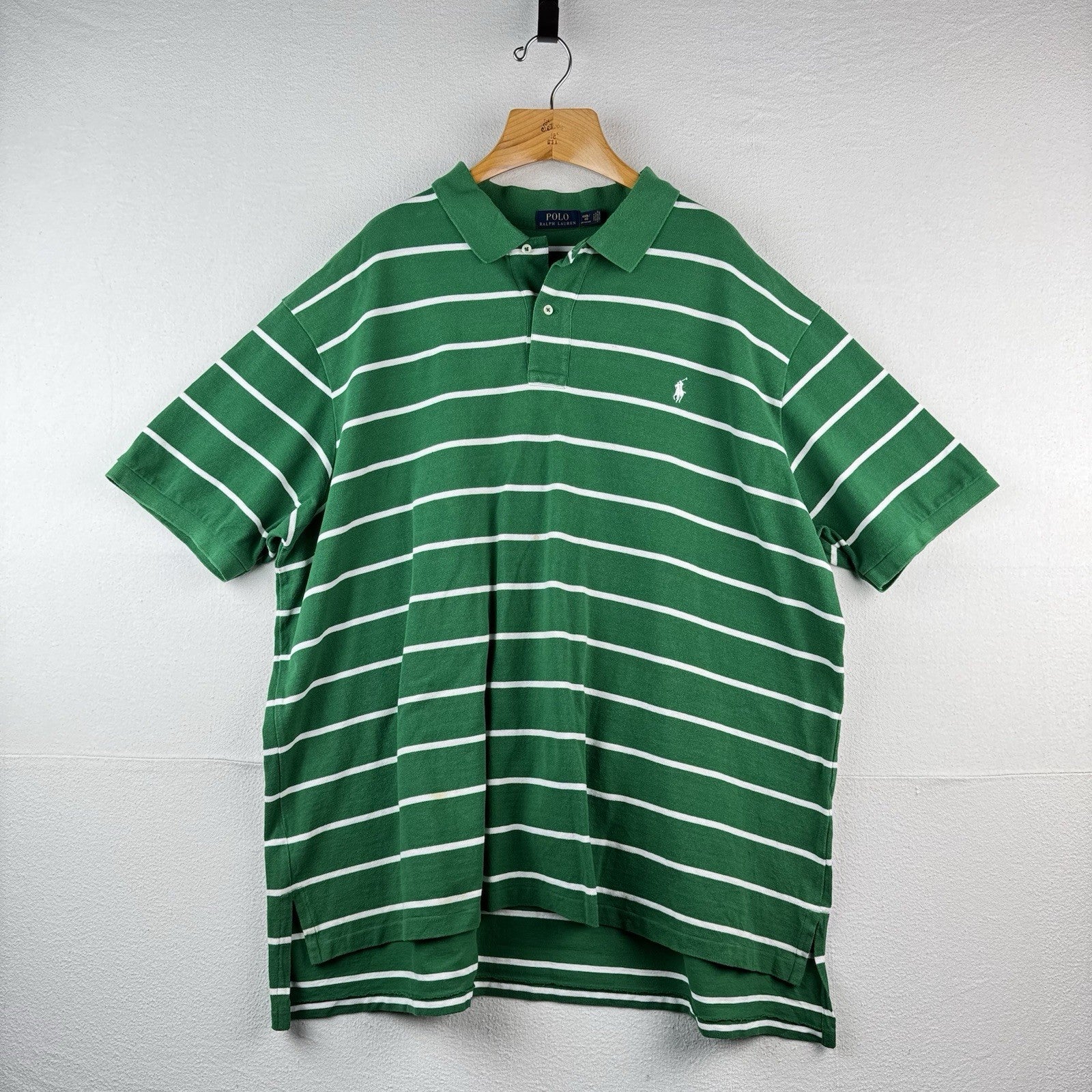 Polo Ralph Lauren Mens’s 4XB Striped Short Sleeve Polo Green White Stripe *Read