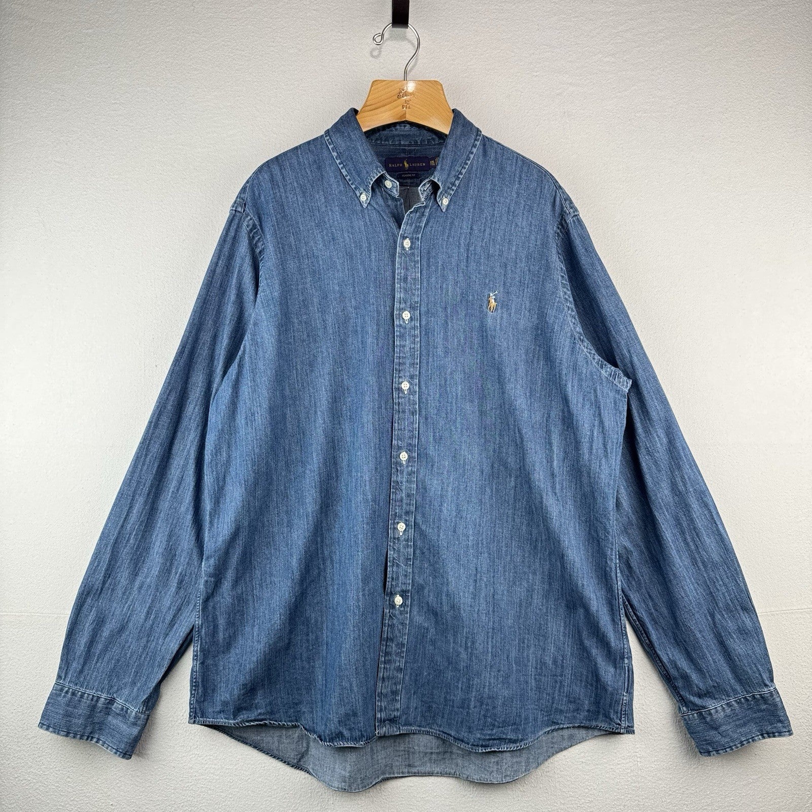 Ralph Lauren Denim Shirt Mens Large Blue Classic Fit Button Down