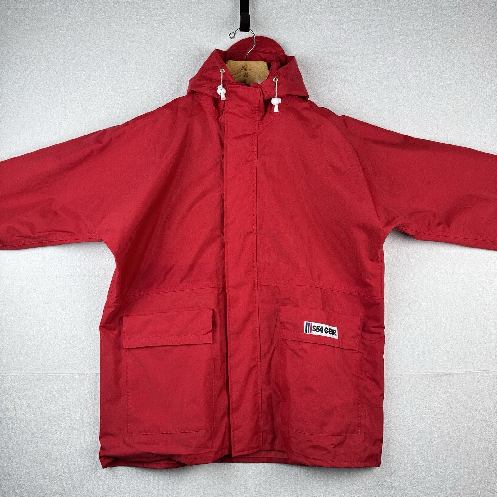 Vtg Sea Gear North Sea Fishing Jacket Mens L  Red Zip Hooded 41118 Raincoat