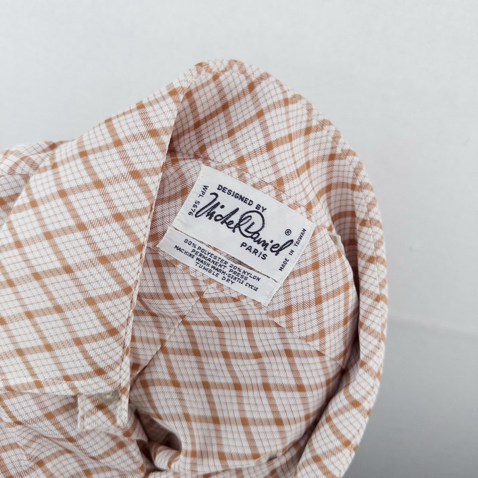 70’s Vtg Michel Daniel Paris Men's XL Orange Plaid Button Down Disco Shirt Thin
