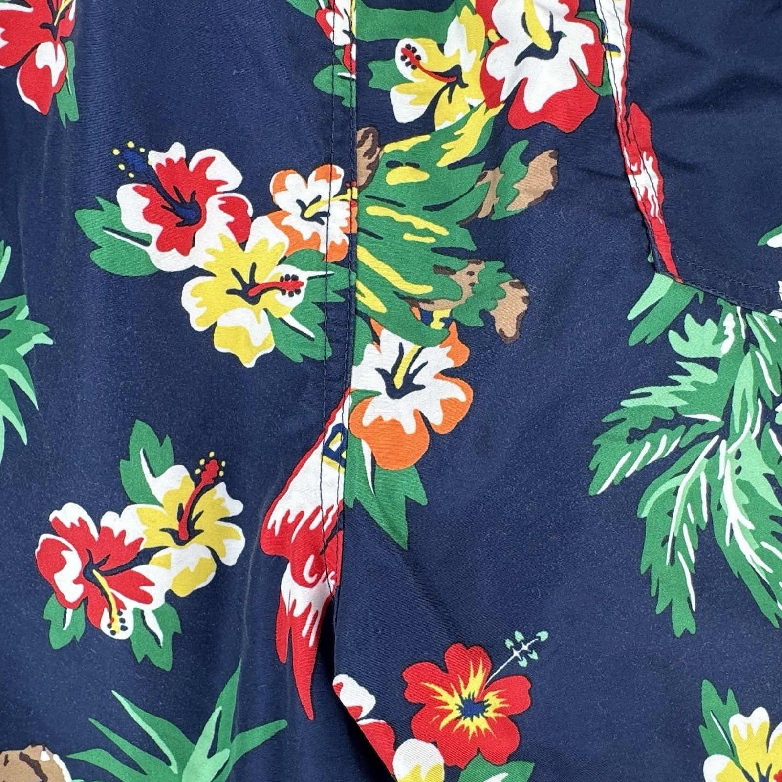 Polo Ralph Lauren Swim Trunks Mens M Blue Bear Floral Mesh Lined Drawstring 5”