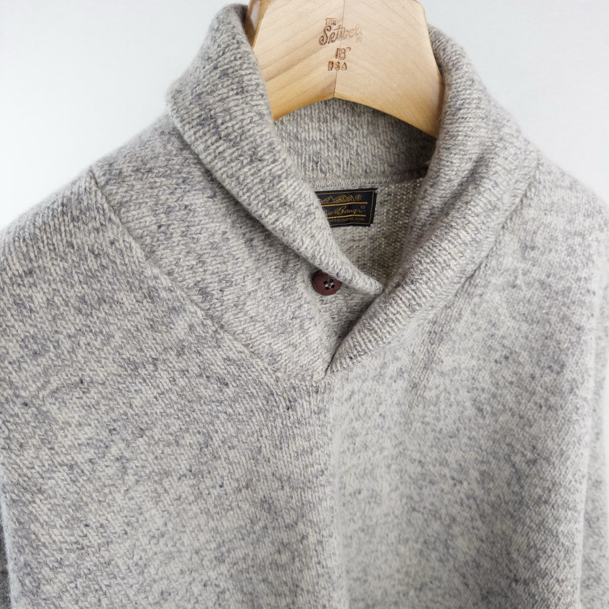 80’s Vtg Eddie Bauer Wool Shawl Collar Sweater Pullover Men's L Beige USA