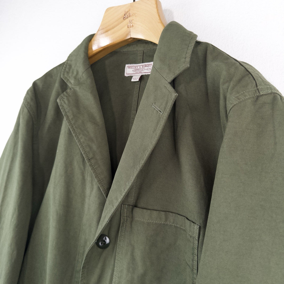 Wallace Barnes Tessuti Sondrio Olive Green Cotton Workwear Chore Coat Blazer 42S