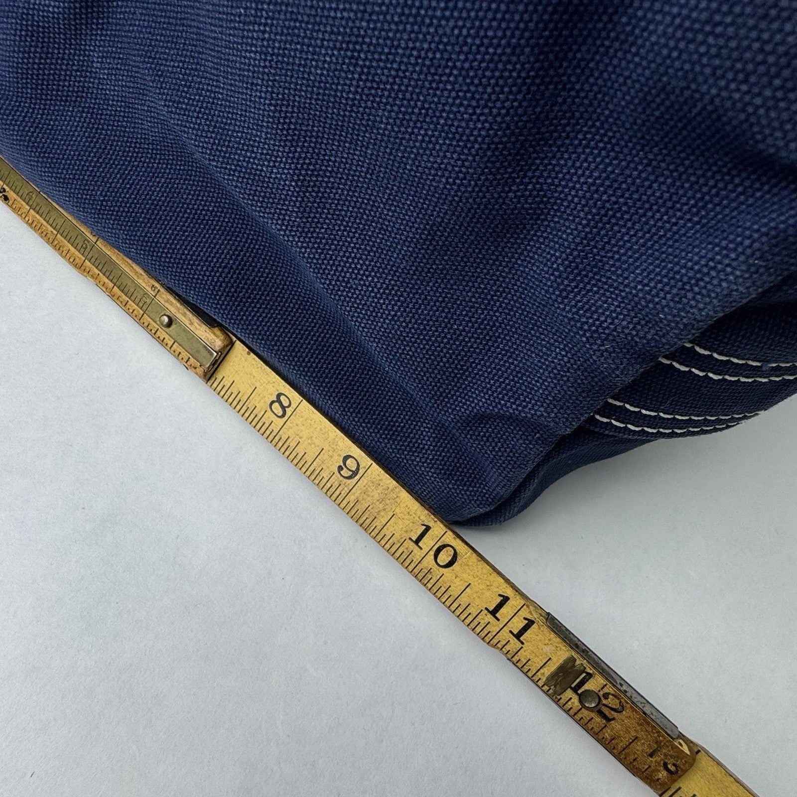 Lands’ End Canvas Large Blue and Natural Tan Striped Tote Beach Bag 15”x7”x12”