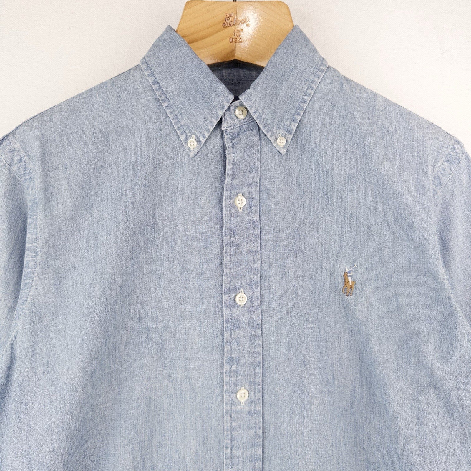 Ralph Lauren Men’s M Blue Chambray Long Sleeve Button Up Shirt Classic Fit