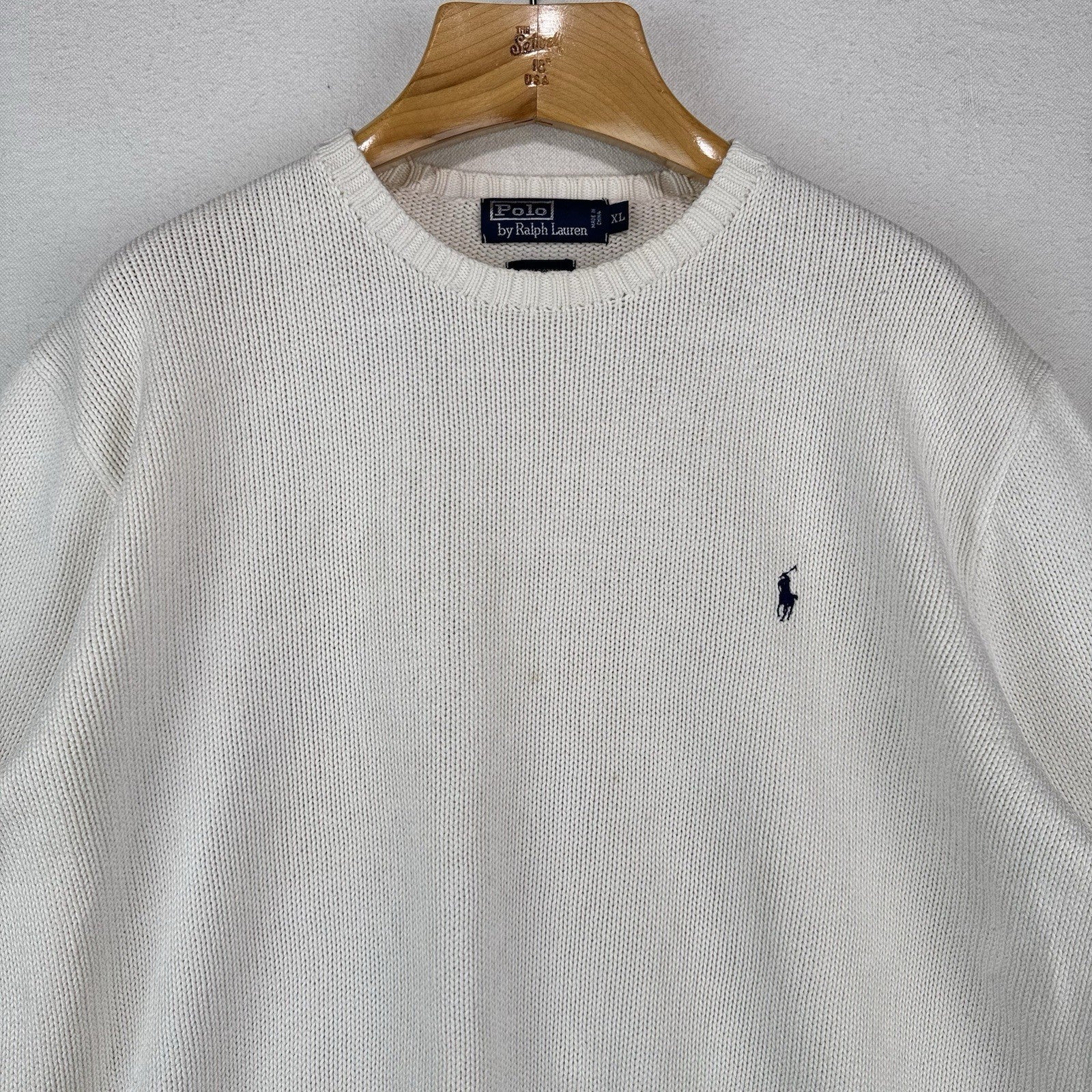90’s Vintage Polo Ralph Lauren Men’s XL White Cotton Knit Crewneck Sweater *Read
