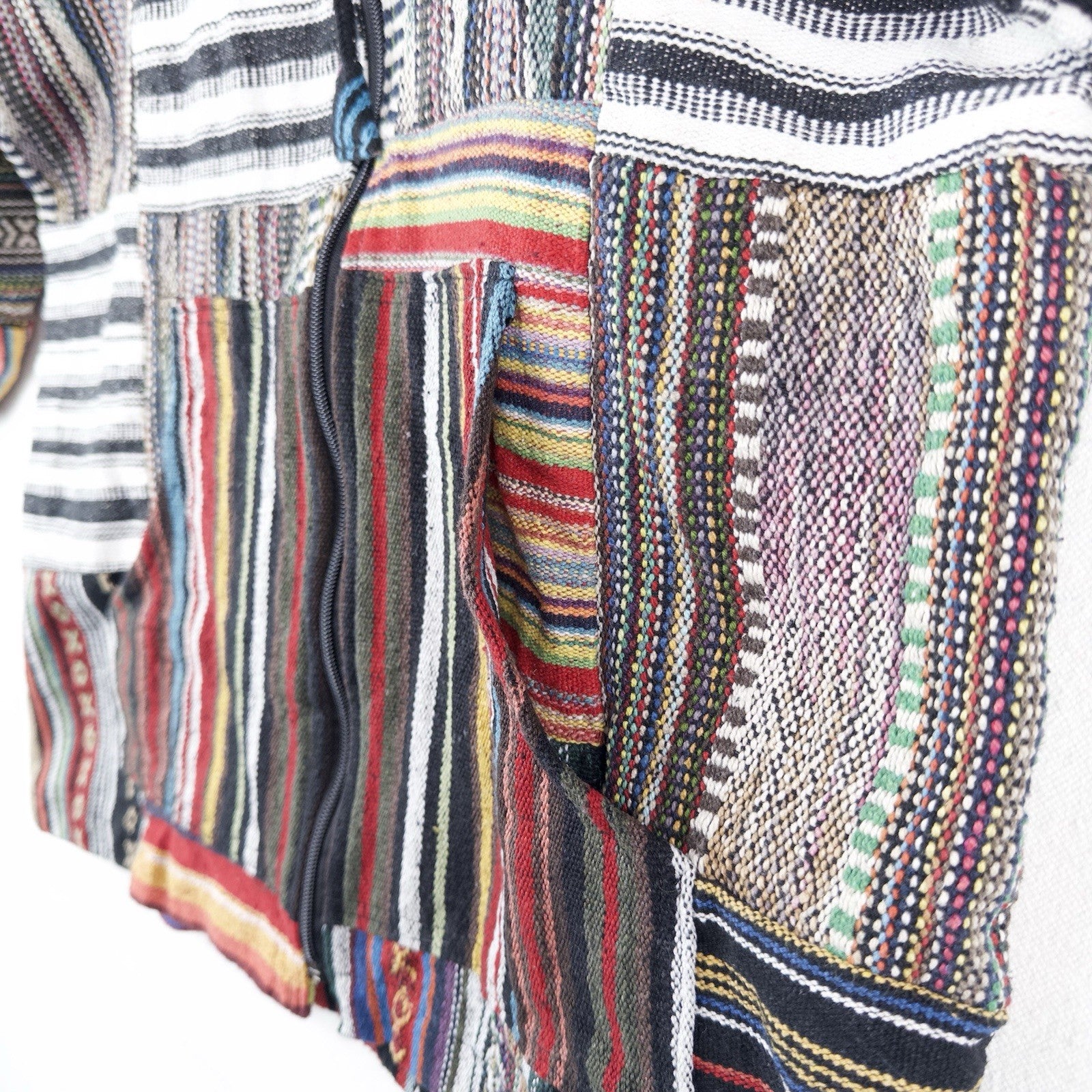 Vintage Patchwork Rug Baja Hoodie Full Zip Jacket Small Boho Festival