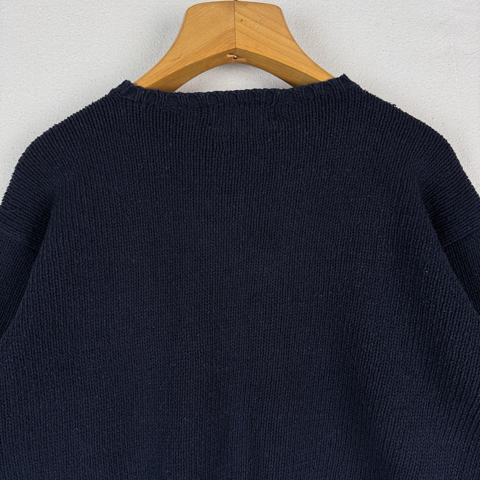90’s Vintage Polo Ralph Lauren Sweater Men L Navy Blue Knit Pullover Red Logo