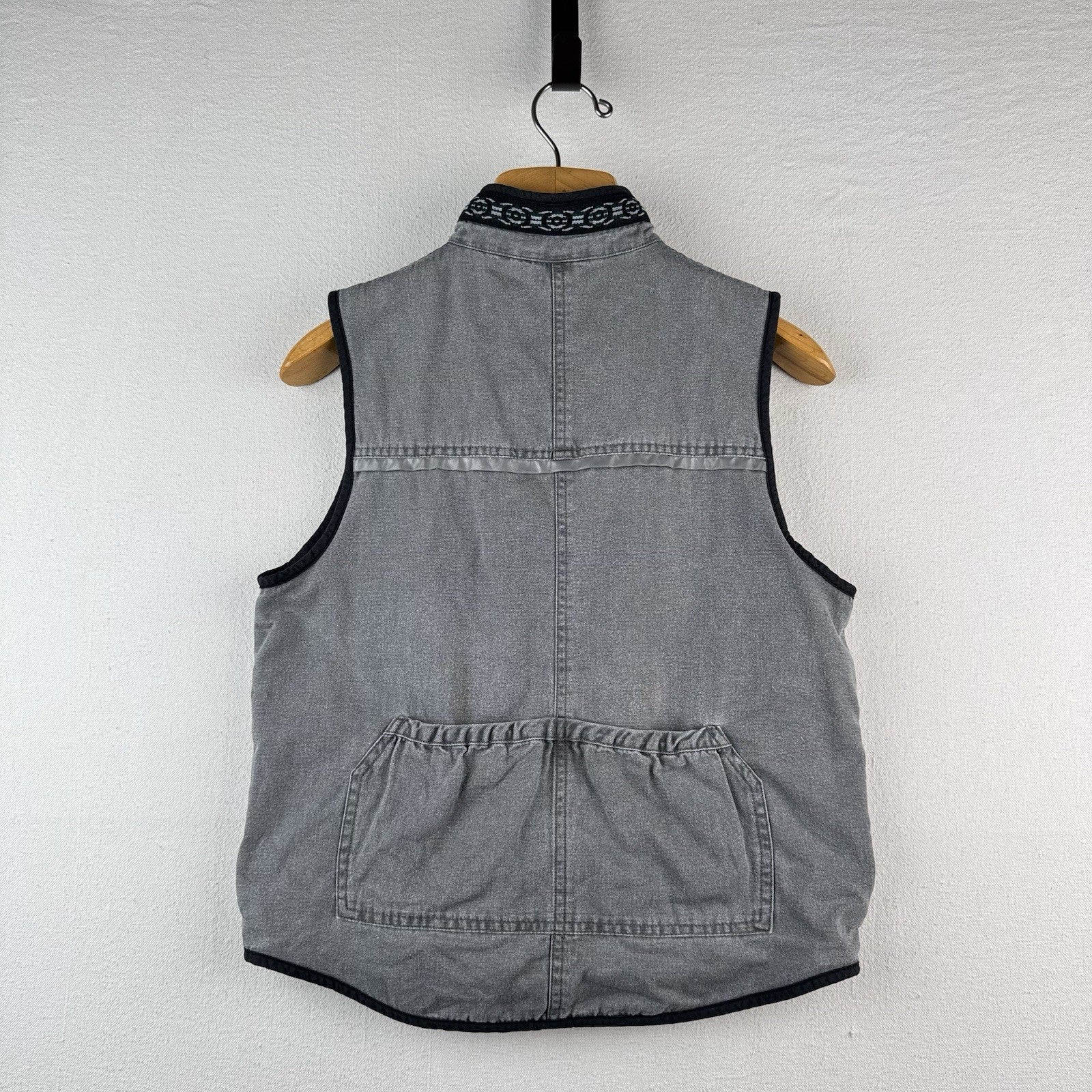 Vtg L.L. Bean Aztec Canvas Vest Kids M 10-12 Southwestern Zip Western Gray