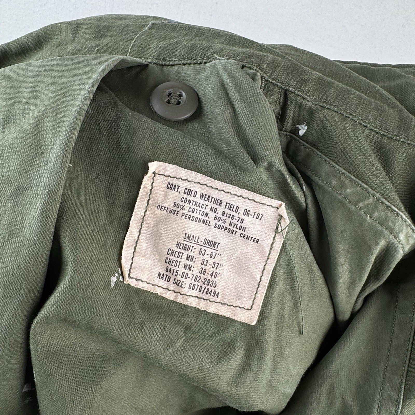 70’s Vtg Military Cold Weather Field Coat Jacket Size Small Short OG-107