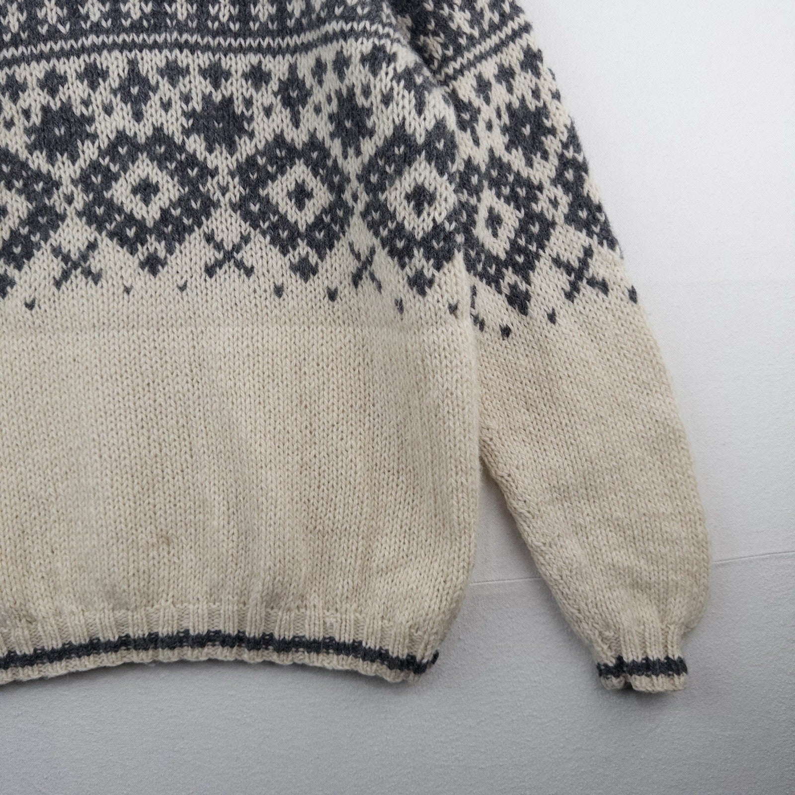 90’s Vintage J Crew Oarsman Wool Sweater Men’s M Fair Isle Chunky Gray Cream