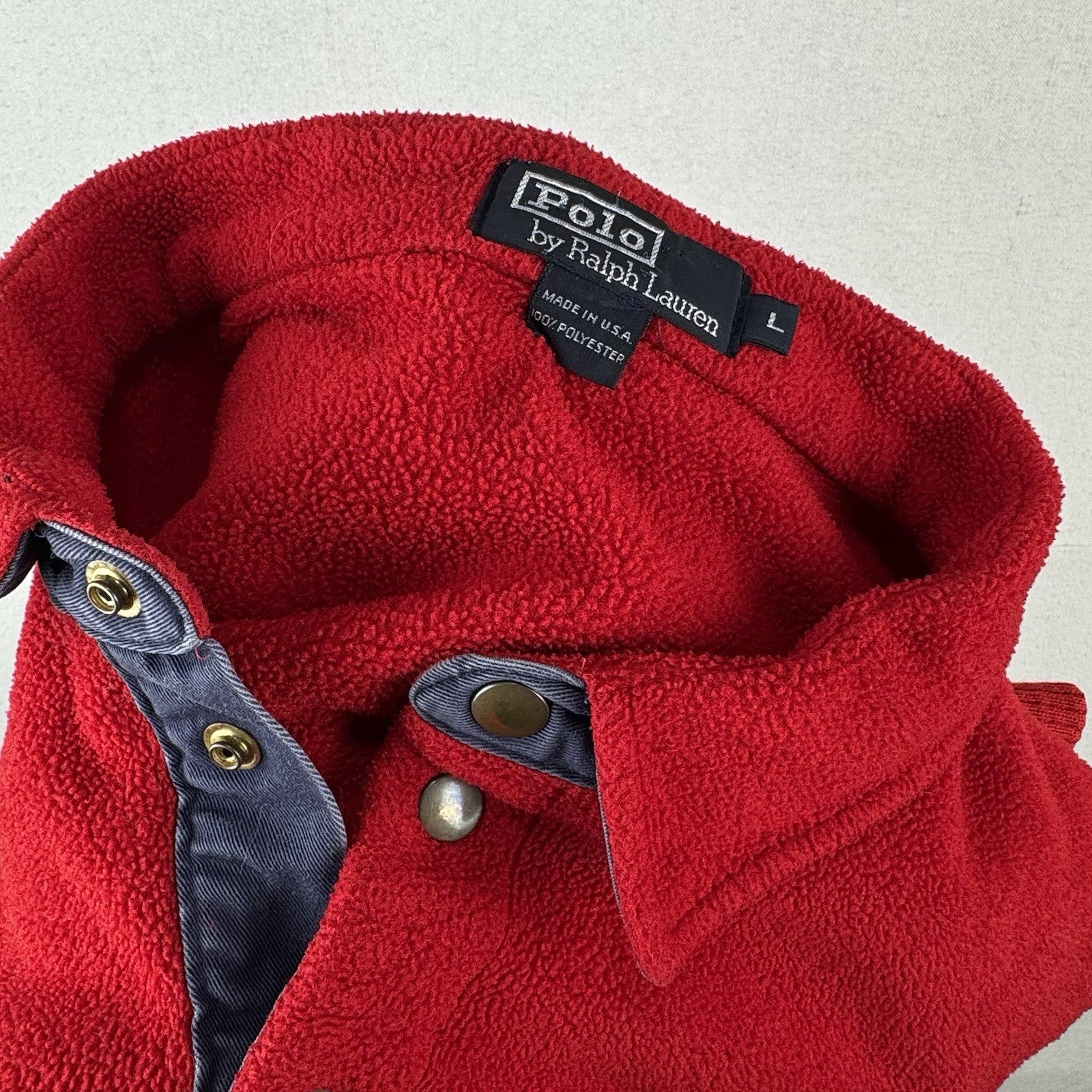 90’s Vtg Polo Ralph Lauren Fleece Polo Pullover Men’s Large Red Made USA