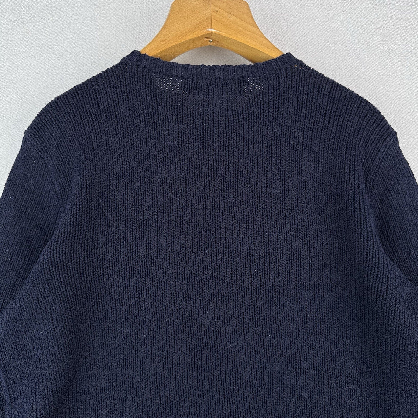 90s Vtg Polo Ralph Lauren Sweater Men's M Navy 100% Cotton Crewneck Red Pony