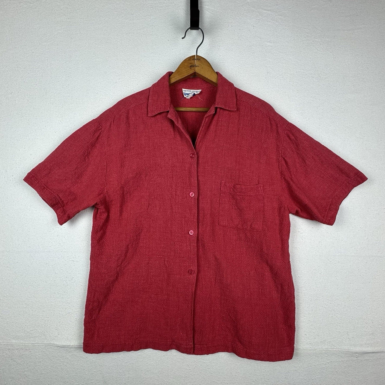 Vintage 70’s Sangam Imports Resort Shirt Button Up Red Sz M 100% Cotton Cottage